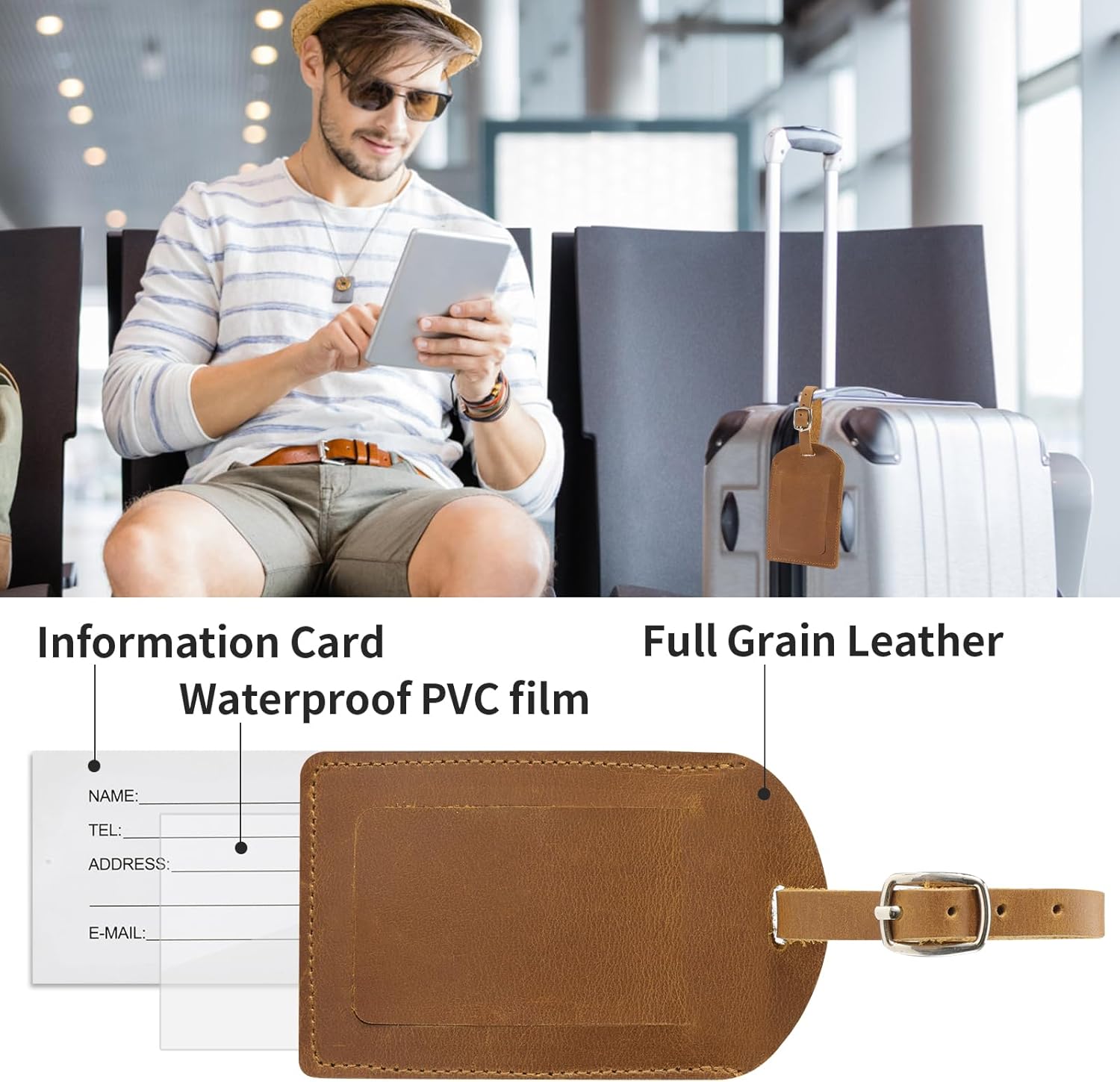 Ringsun Genuine Leather Luggage Tag for Suitcases ID Tags Bag Tags for Luggage (2 Pack) - Image 4