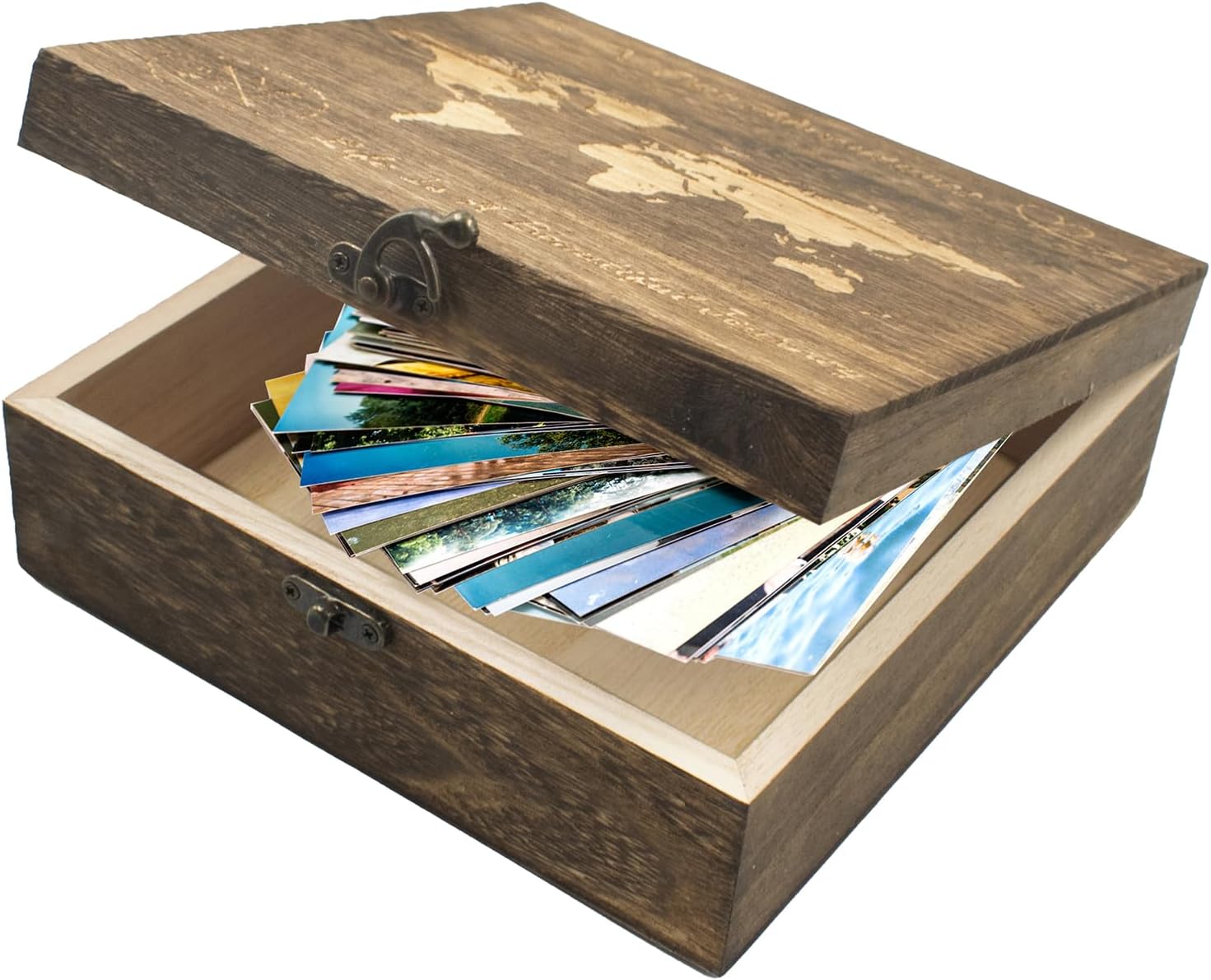 Our Adventures Box, 7.7 x 7.7 x 2.7 Inches, Decorative Wooden Keepsake Box Memory Box with World Map Background Engraved Wood Box with Lid Unique Gift Ideas Wedding Engagement Gift - Image 4