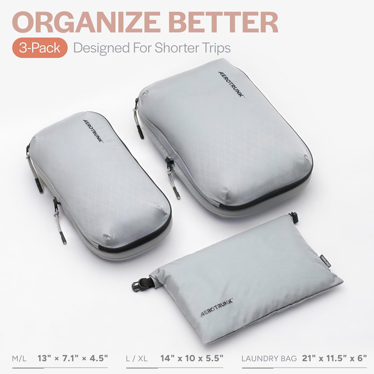 Aerotrunk Ultralight Compression Packing Cubes - Lightweight Travel Organizers for Suitcases and Luggage (3-Pack, Light Grey) - Image 3