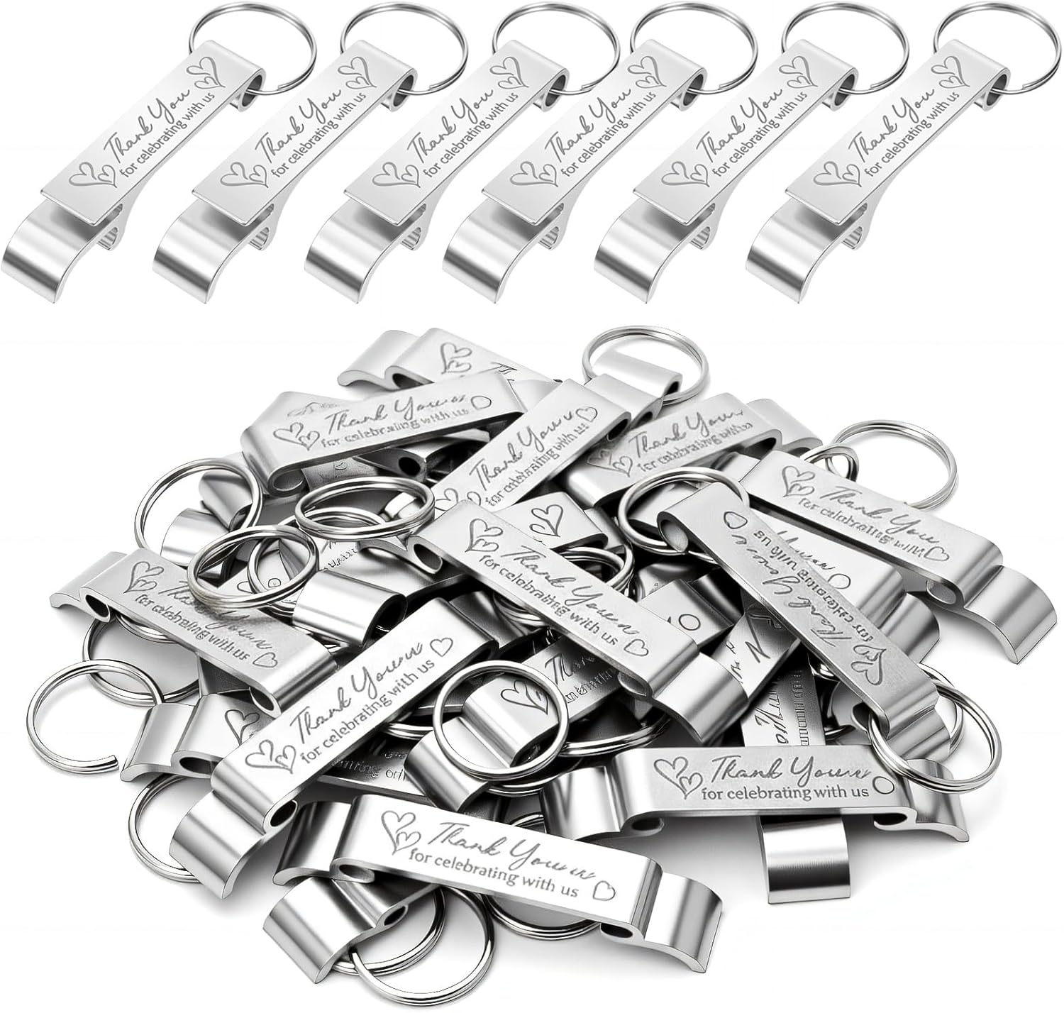 120 Pcs Bottle Opener Keychain, Wine Beer Opener Aluminum Thank You Wedding Favors for Guests, Personalized Party Gifts for Birthday, Graduation, Corporate Events, Silver