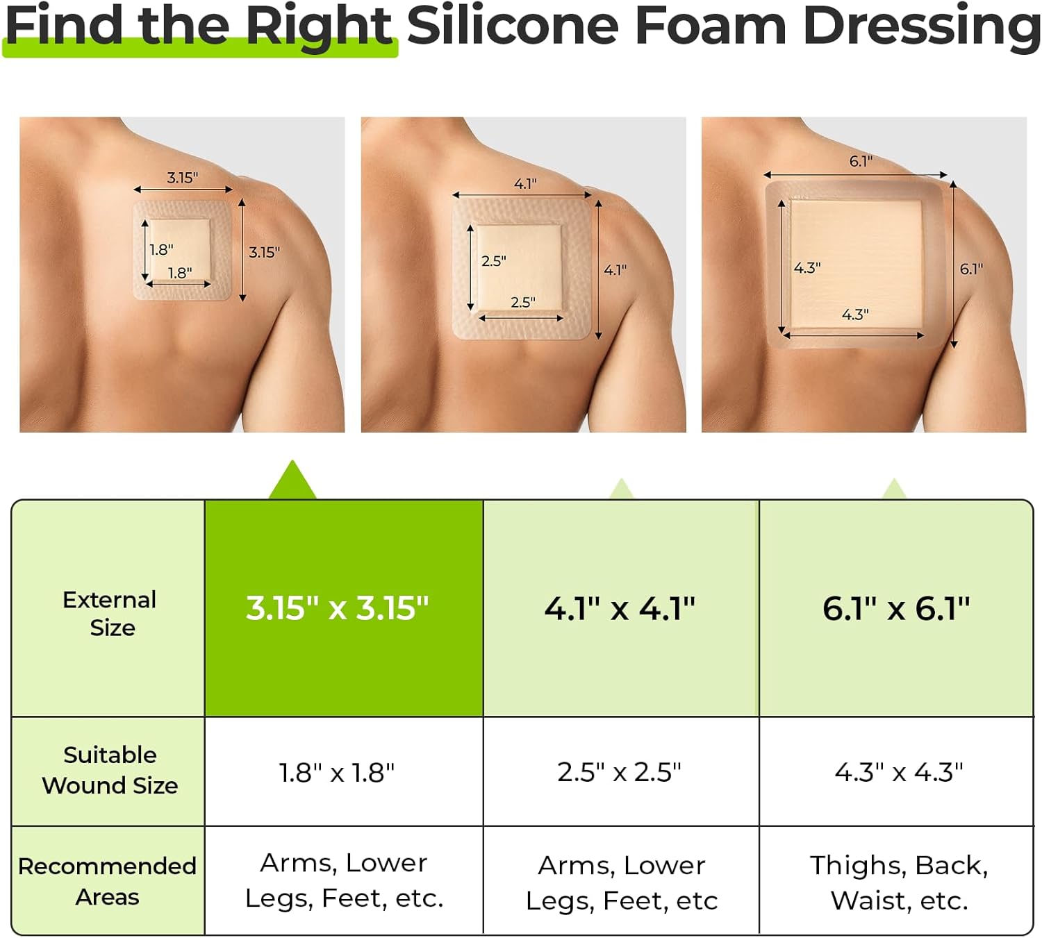AUVON Silicone Foam Dressing with Large Adhesive Border, 3" x 3" 10-Pack Wound Dressing Bandages with High Absorbency, Waterproof Silicone Foam Pads for Wound Care & Protection Plus Cushioning - Image 7