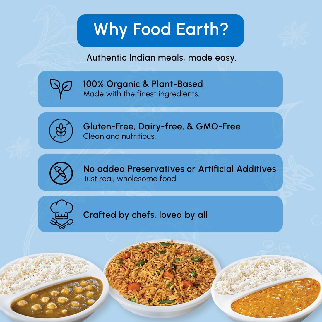 Food Earth Ready to Eat Indian Cuisine Bundle – Split Lentil Curry, Chickpeas Curry with Steamed Rice & Vegetable Biryani – Organic, Vegan, Gluten-Free, GMO-Free, Plant-Based – Pack of 3 - Image 6