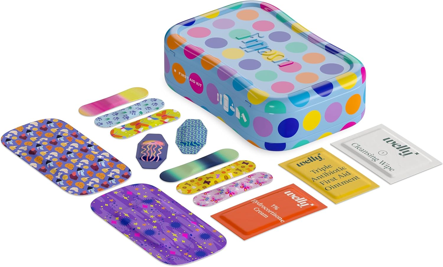 Welly First Aid Kit - FSA Eligible - Adhesive Bandages in Flexible Fabric and Waterproof, Single Use Ointments (Triple Antibiotic, Cleansing Wipes and Hydrocortisone) - 70 Count - Image 4