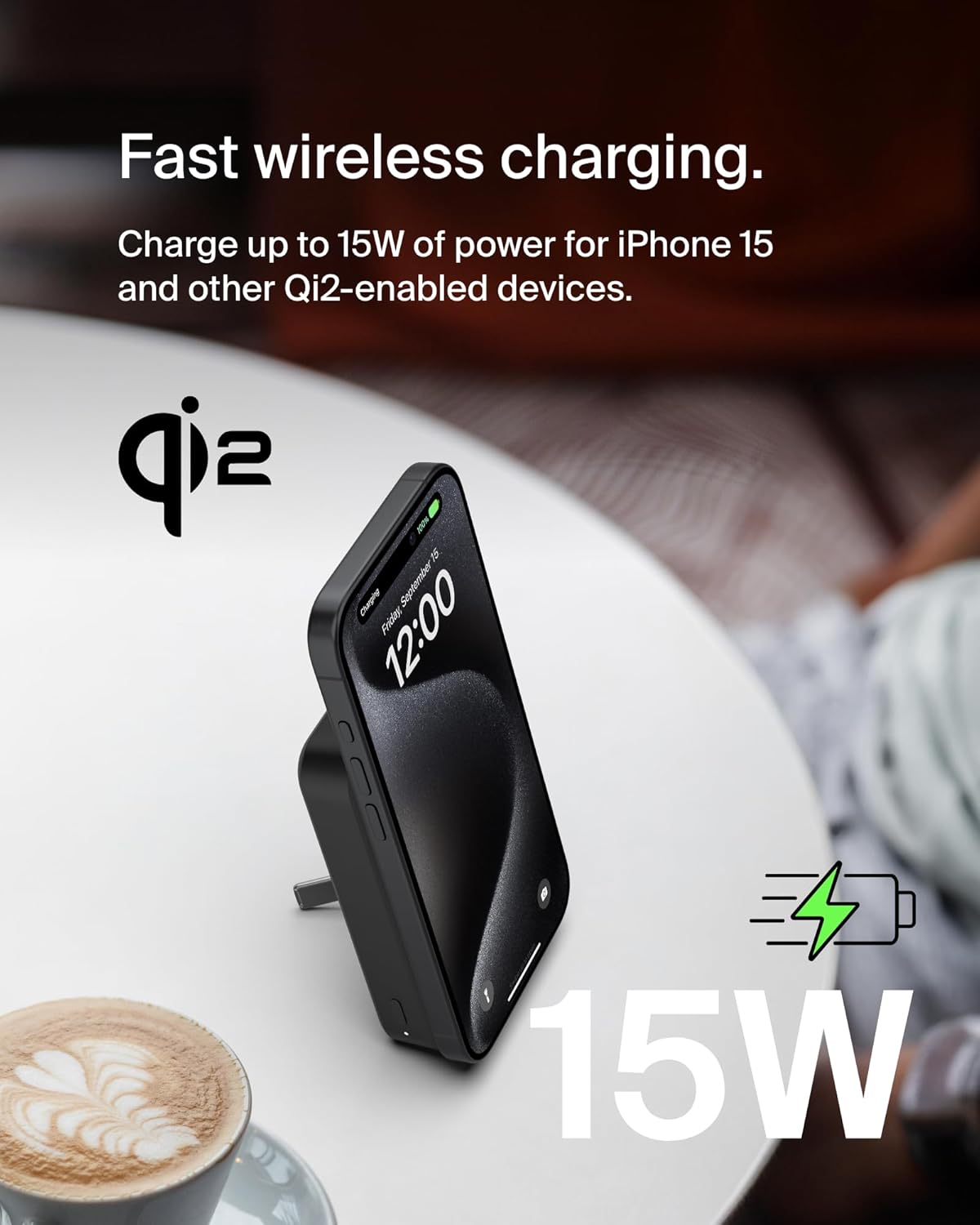 Belkin Portable Charger, Wireless Power Bank 15W 10000 mAh w/ Qi2, MagSafe Charger + Built-in Pop-up Kickstand - iPhone 17, Air, Pro, Pro Max, AirPods, Apple Watch, Google Pixel 10, etc. - Black - Image 5