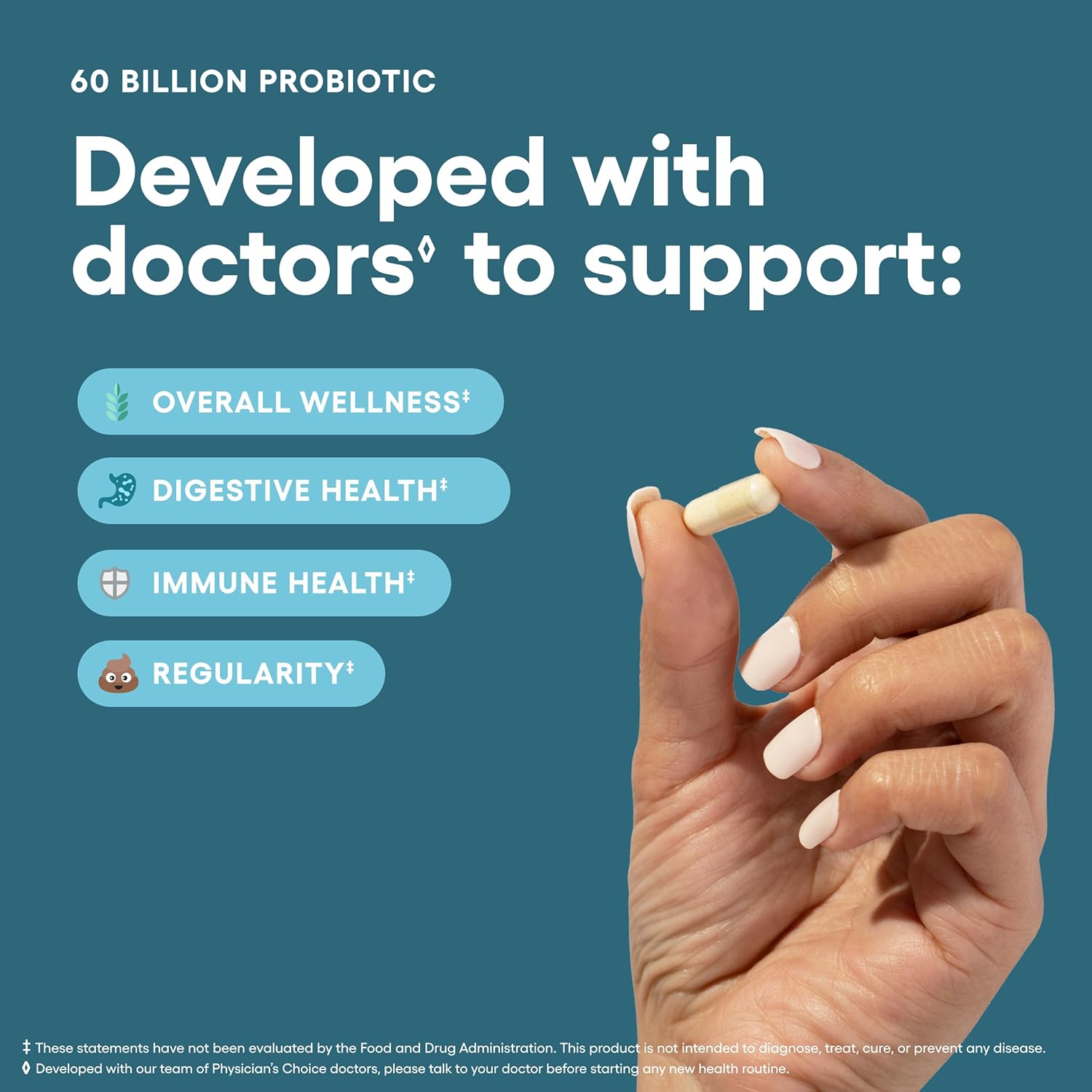 Physician's CHOICE Probiotics 60 Billion CFU - 10 Strains + Organic Prebiotics - Immune, Digestive & Gut Health - Supports Occasional Constipation, Diarrhea, Gas & Bloating - for Women & Men - 60ct - Image 3