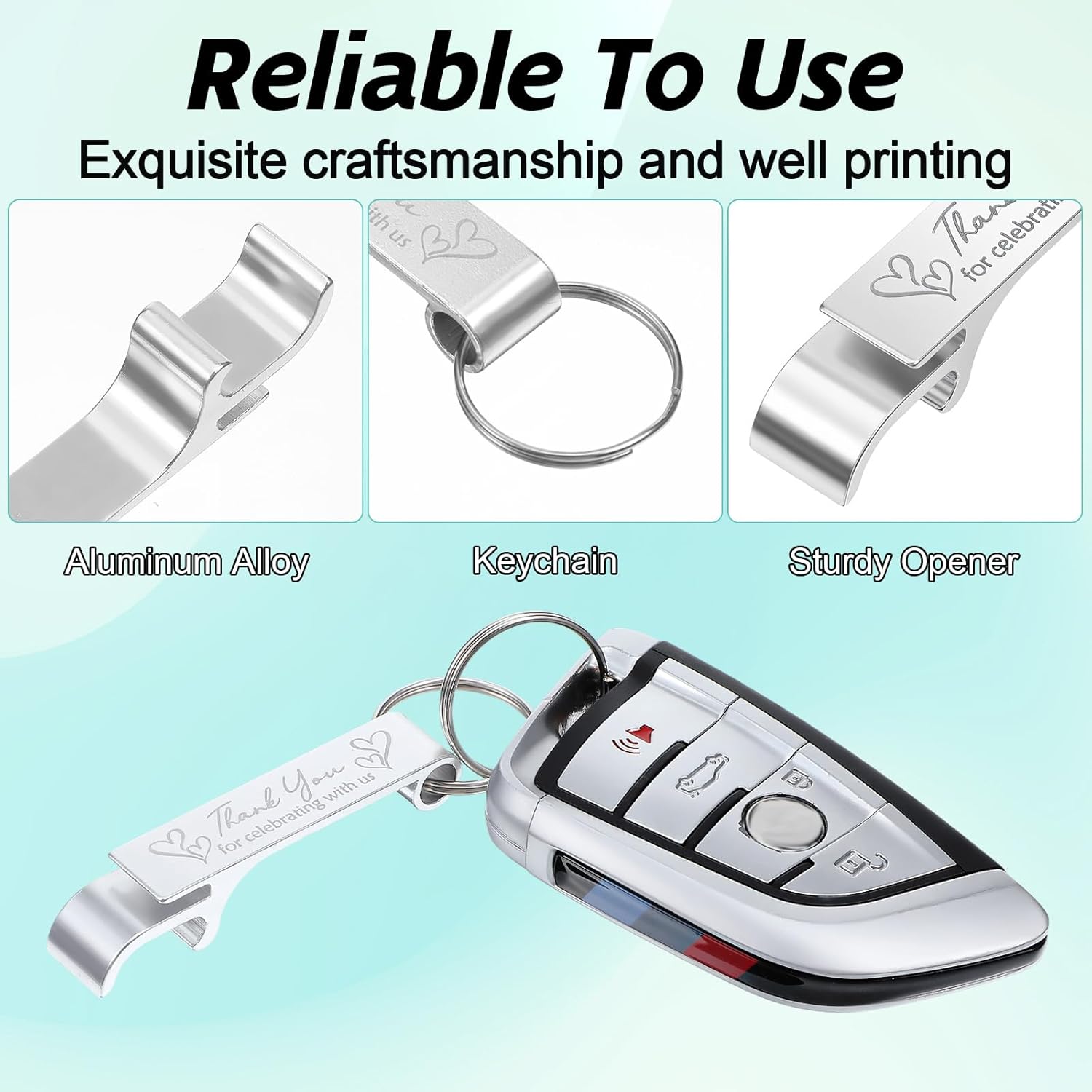 120 Pcs Bottle Opener Keychain, Wine Beer Opener Aluminum Thank You Wedding Favors for Guests, Personalized Party Gifts for Birthday, Graduation, Corporate Events, Silver - Image 3