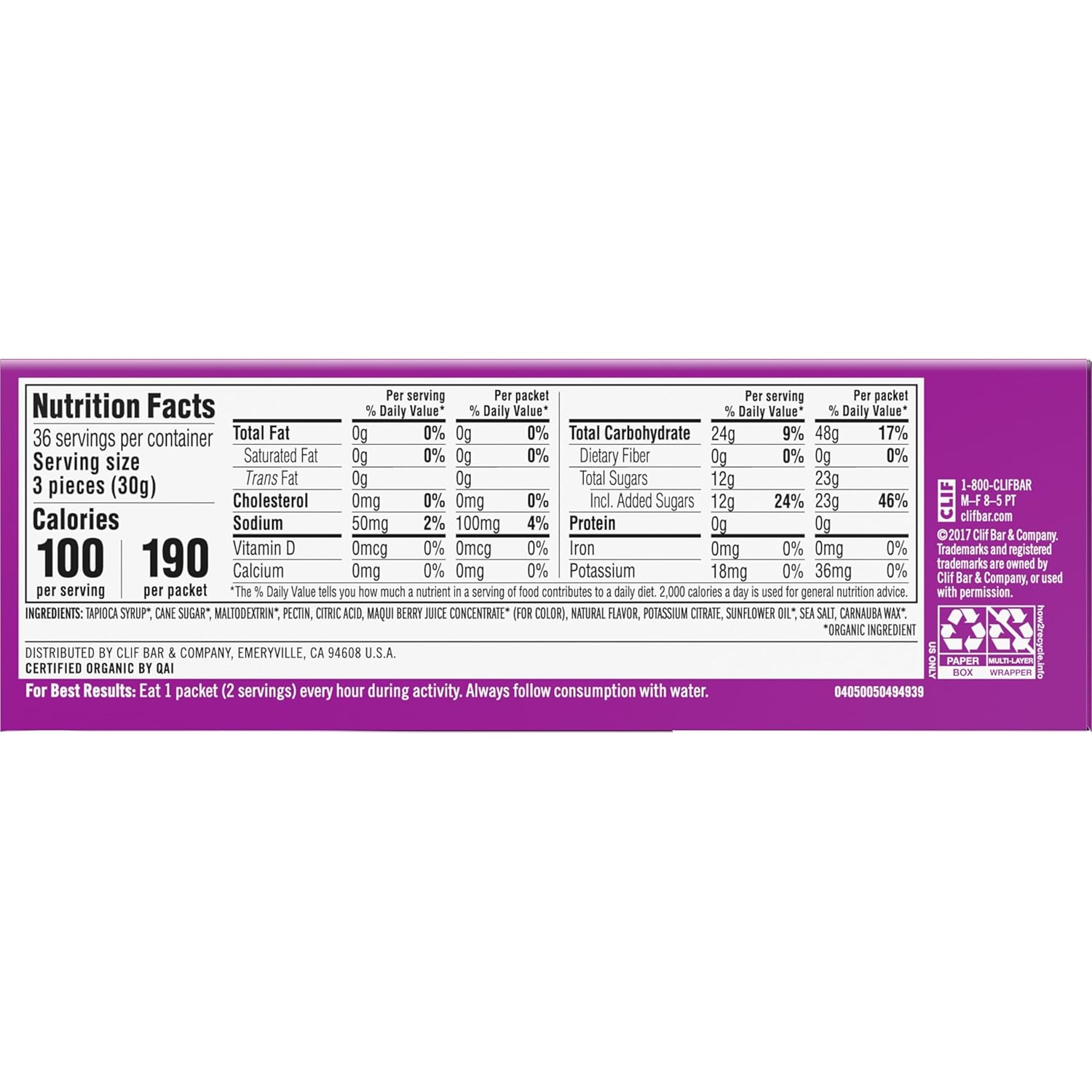 CLIF BLOKS - Mountain Berry Flavor - Energy Chews - Non-GMO - Plant Based - Fast Fuel for Cycling and Running - Quick Carbohydrates and Electrolytes - 2.12 oz. (18 Count) - Image 12