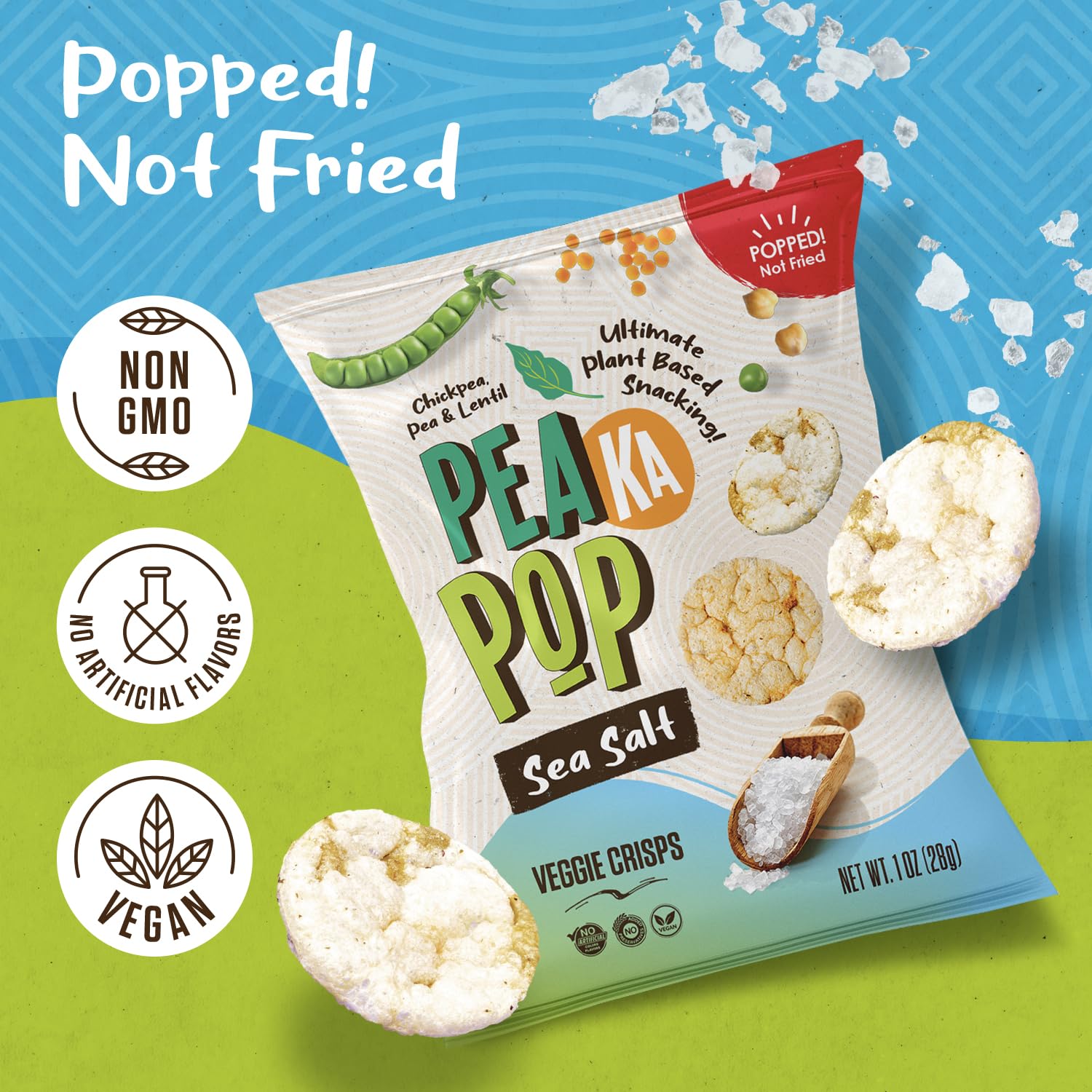 PeaKaPop Veggie Chips – Plant-Based, Healthy Veggie Crisps with Pea, Lentil & Chickpea Protein – Vegan, Gluten-Free, Popped Chips – Snack Size for Kids & Adults – 1 oz Bags (15-Pack) – Sea Salt - Image 5