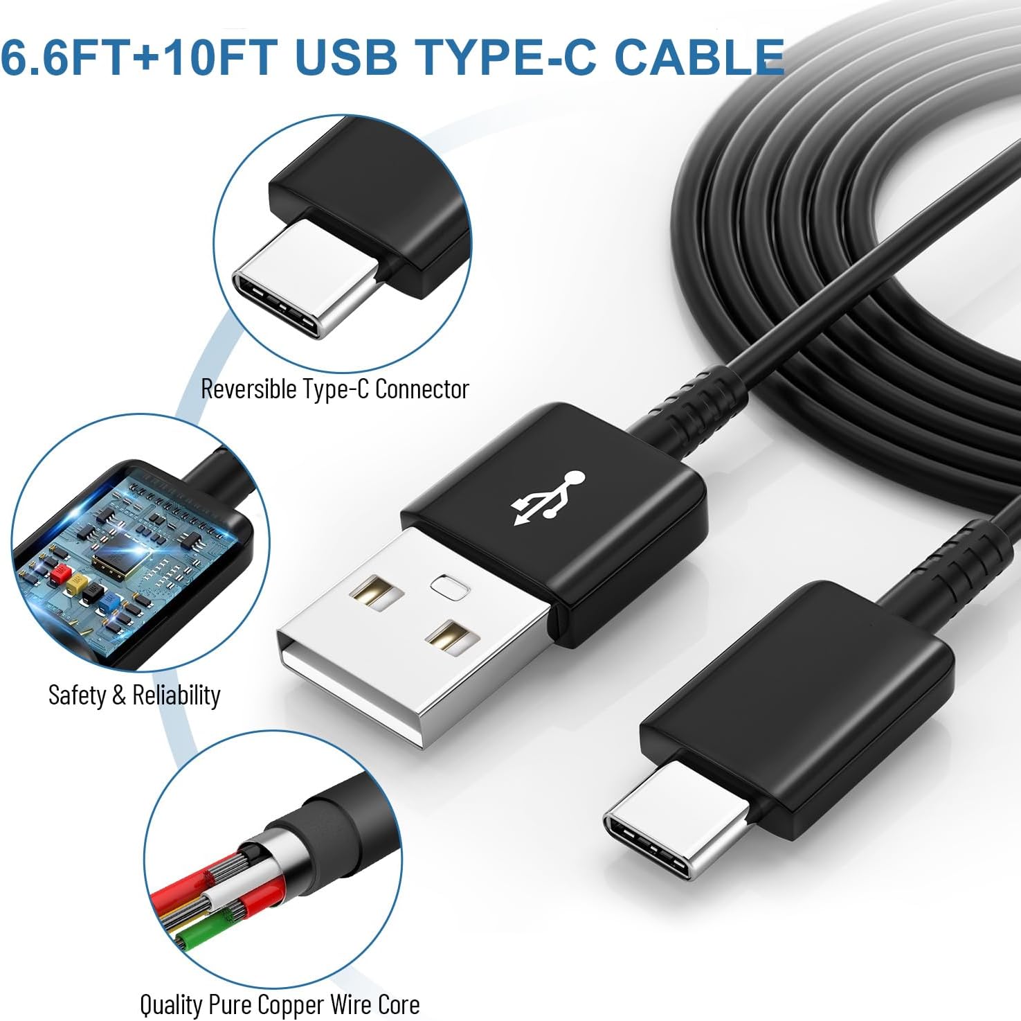 Type C Charger Fast Charging,Android Phone Charger Block with USB C Charger Cables 6.6Ft & 10Ft for S25/S23/S22/S21/S20/S10/S10 Plus/S10E/S9/S8/S21Ultra/S22+/S22 Ultra/Note 8/9/10/20 - Image 2