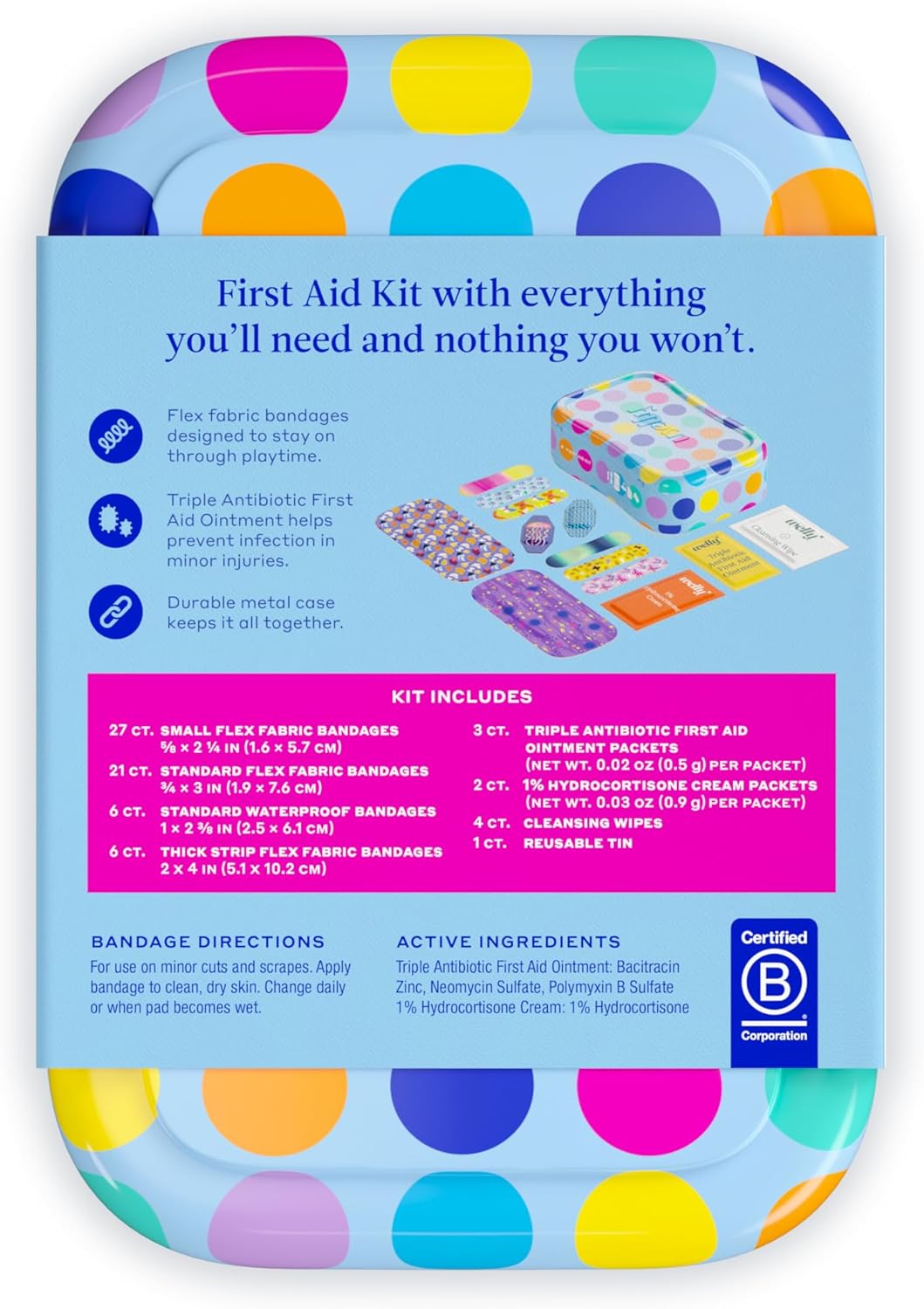 Welly First Aid Kit - FSA Eligible - Adhesive Bandages in Flexible Fabric and Waterproof, Single Use Ointments (Triple Antibiotic, Cleansing Wipes and Hydrocortisone) - 70 Count - Image 2