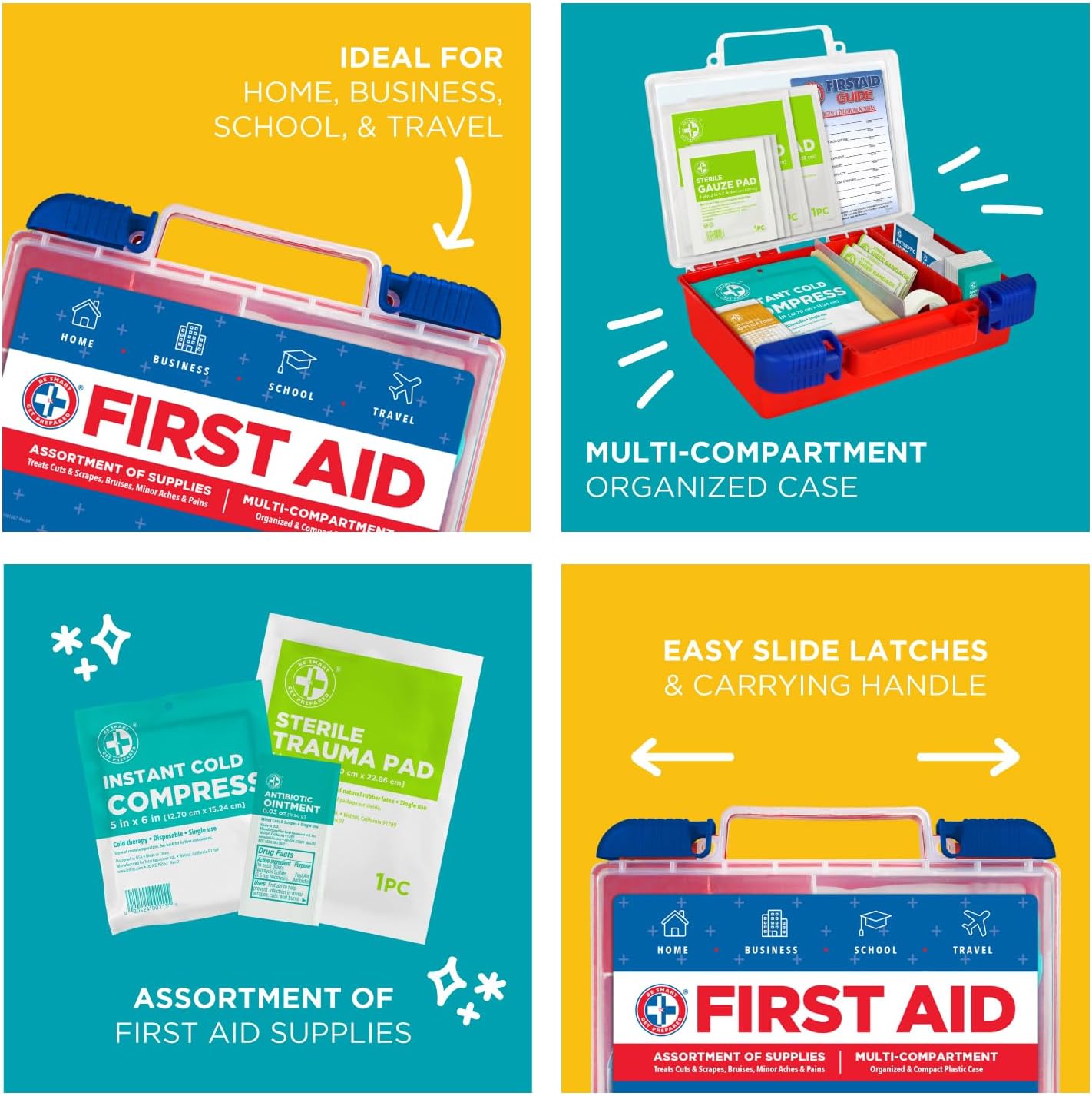 Be Smart Get Prepared 180 Piece First Aid Kit: Clean, Treat, Protect Minor Cuts, Scrapes. Home, Office, Car, School, Business, Travel, Emergency, Survival, Hunting, Outdoor, Camping & Sports, FSA HSA - Image 5