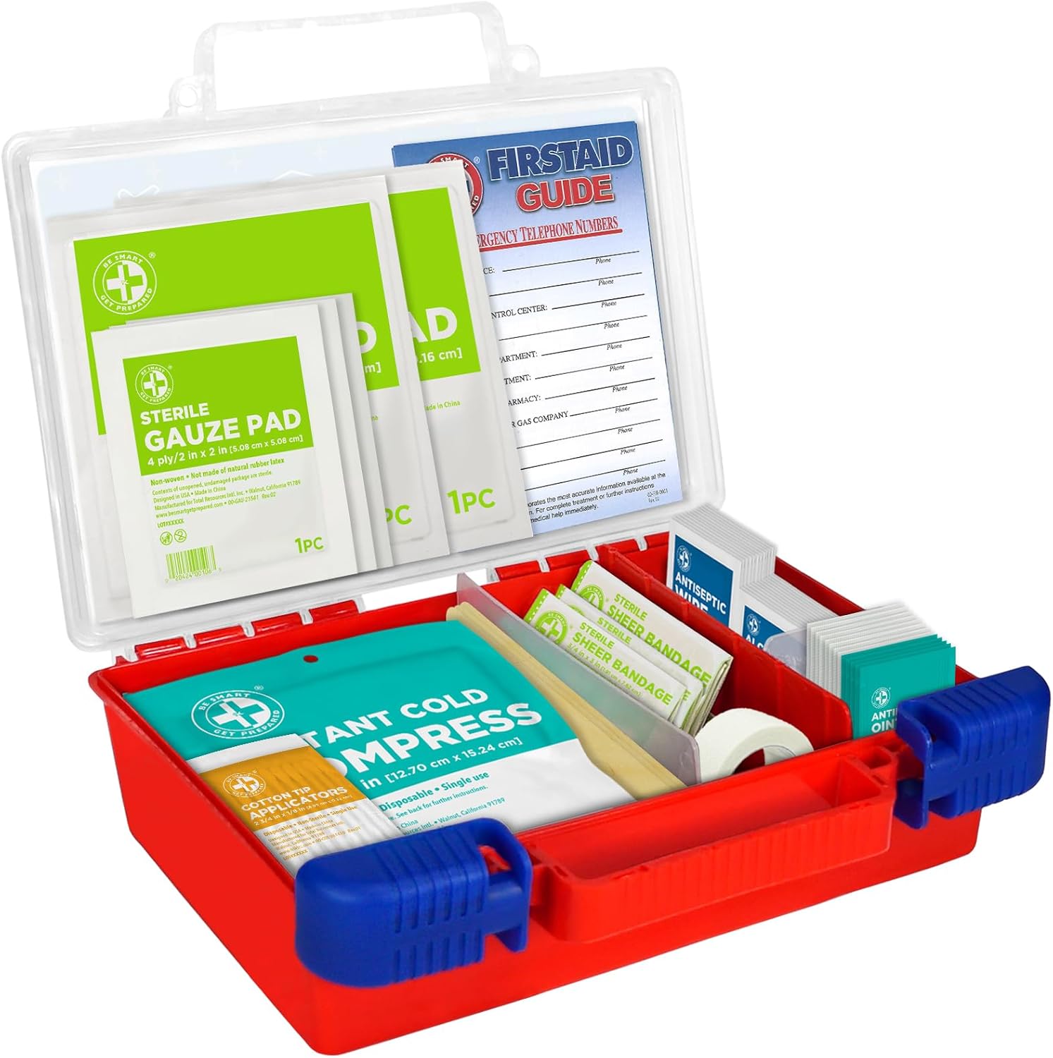 Be Smart Get Prepared 180 Piece First Aid Kit: Clean, Treat, Protect Minor Cuts, Scrapes. Home, Office, Car, School, Business, Travel, Emergency, Survival, Hunting, Outdoor, Camping & Sports, FSA HSA - Image 2
