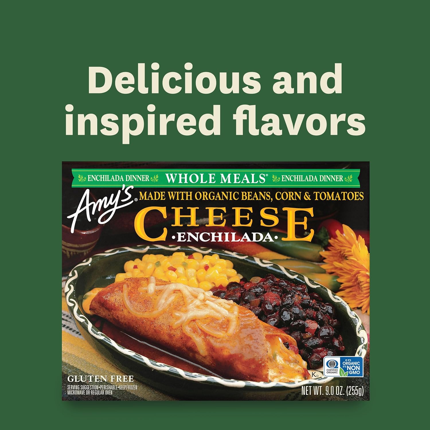 Amy's Frozen Meals, Cheese Enchilada Dinner with Black Beans and Corn, Gluten Free 9 oz. - Image 5