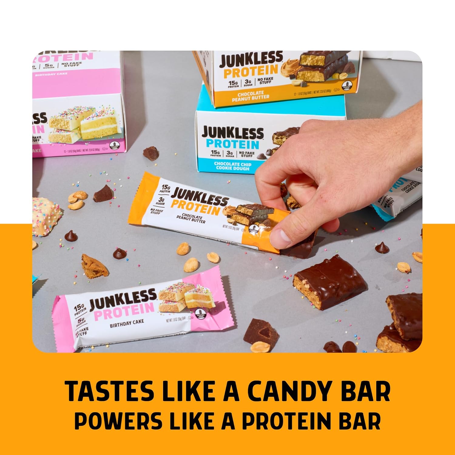 JUNKLESS Protein Bars - 12 Bar Variety Pack - 15g Protein, High Fiber, Gluten Free, Meal Replacement - Delicious, Indulgent, Satisfying, Healthy Snack for Energy - Image 5