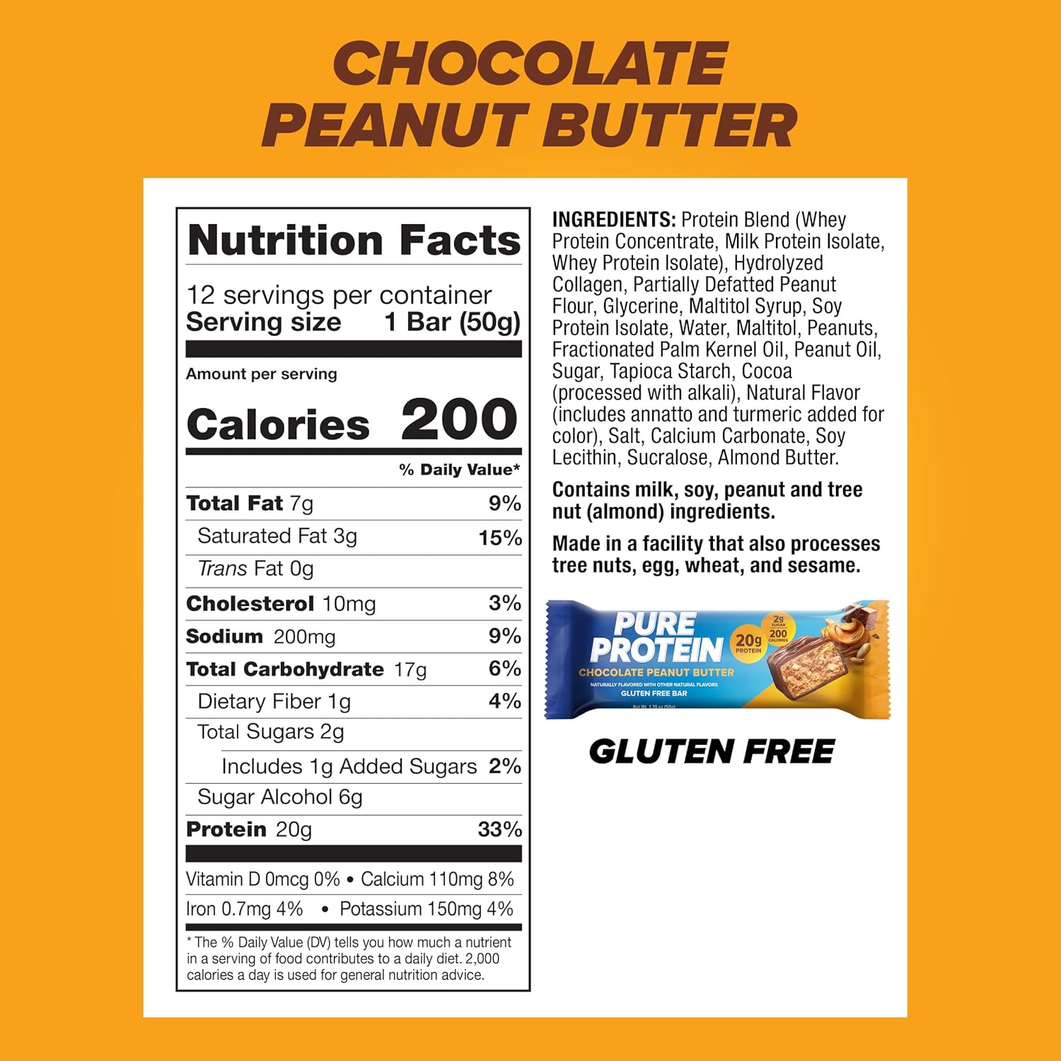Pure Protein Chocolate Peanut Butter Protein Bars – 20g Protein, 3g Sugar, 190 Calories (12 count) Low Sugar* High Protein Snack - Gluten Free - Perfect for a Healthy Snack - Image 2