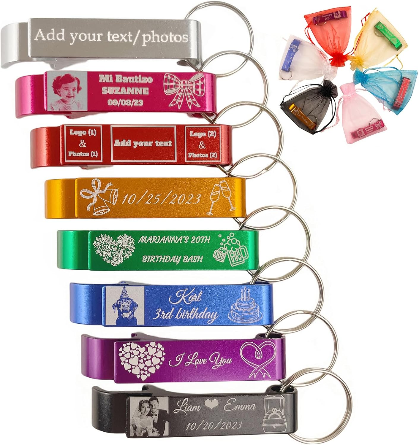 100pcs Personalized Bottle Opener - Custom Bottle Opener Keychain for Wedding, Anniversary, party,Support for Customized Logos.