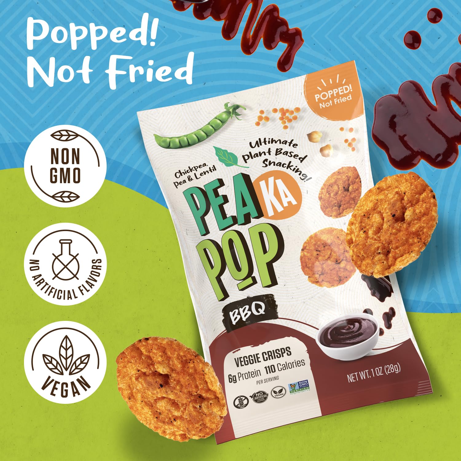 PeaKaPop Veggie Chips – Plant-Based, Healthy Veggie Crisps with Pea, Lentil & Chickpea Protein – Vegan, Gluten-Free, Popped Chips – Snack Size for Kids & Adults – 1 oz Bags (15-Pack) – BBQ - Image 5