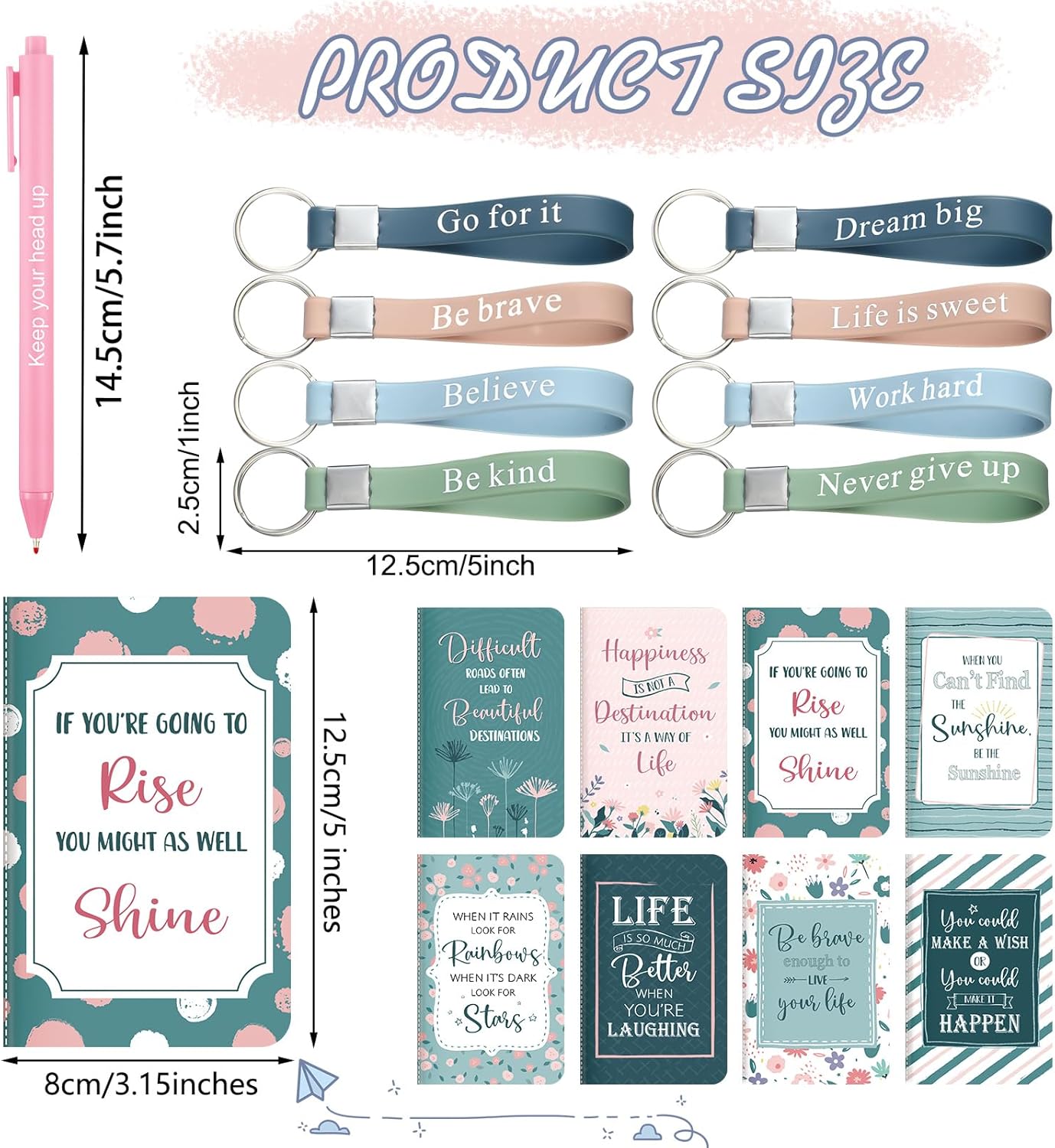 PerKoop 48 Pcs Inspirational Gifts Bulk Motivational Notepads Ballpoint Pens Keychains Set Classic Notebook Journal Lined for Teachers School Office Party Favor Supplies - Image 2