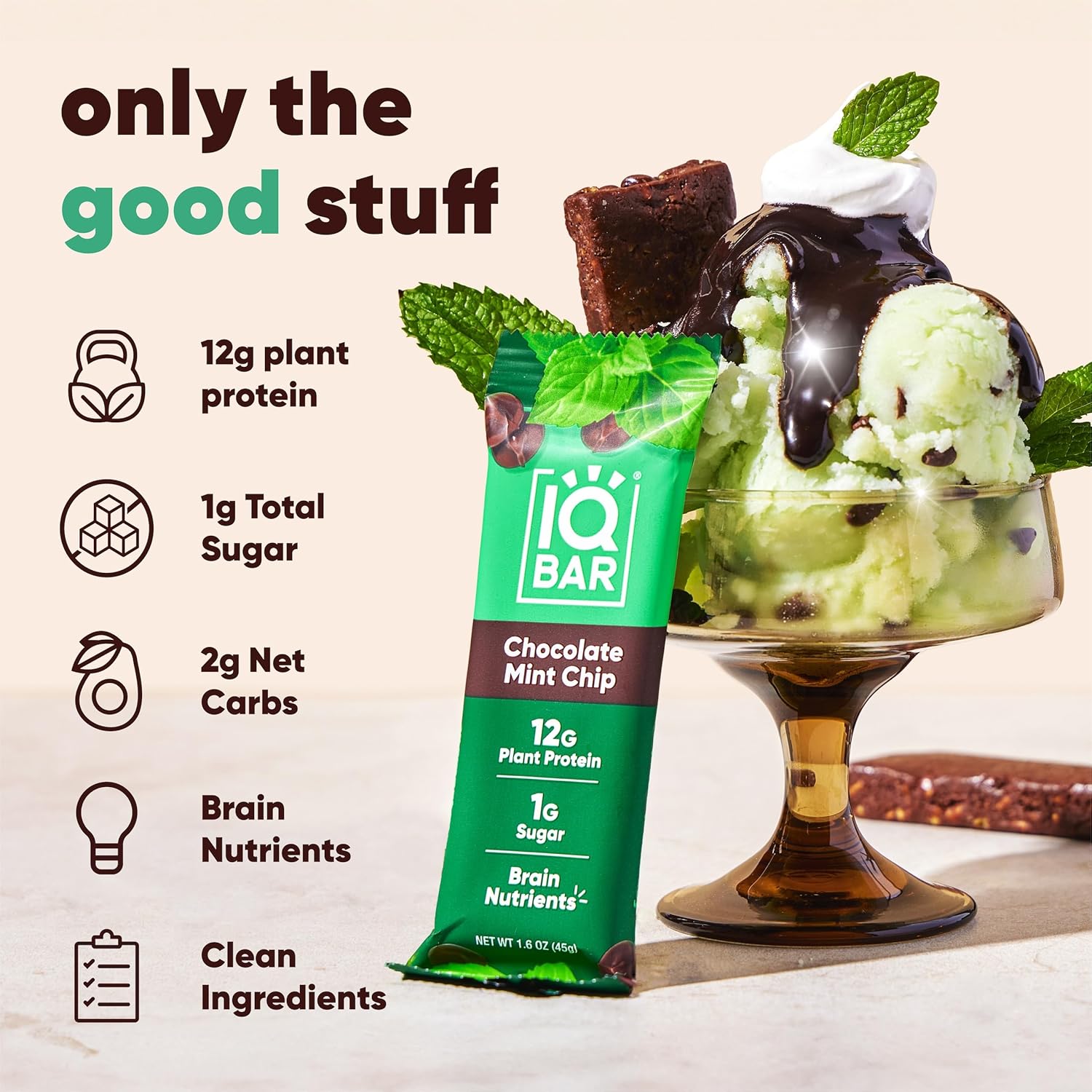 IQBAR Clean Plant Protein Bars - Chocolate Mint Chip - 12 Count - Keto, Vegan, High Fiber, Gluten and Dairy Free, Low Sugar Snack - Brain and Body Nutrients for Focus, Energy, Meal Replacement - Image 5