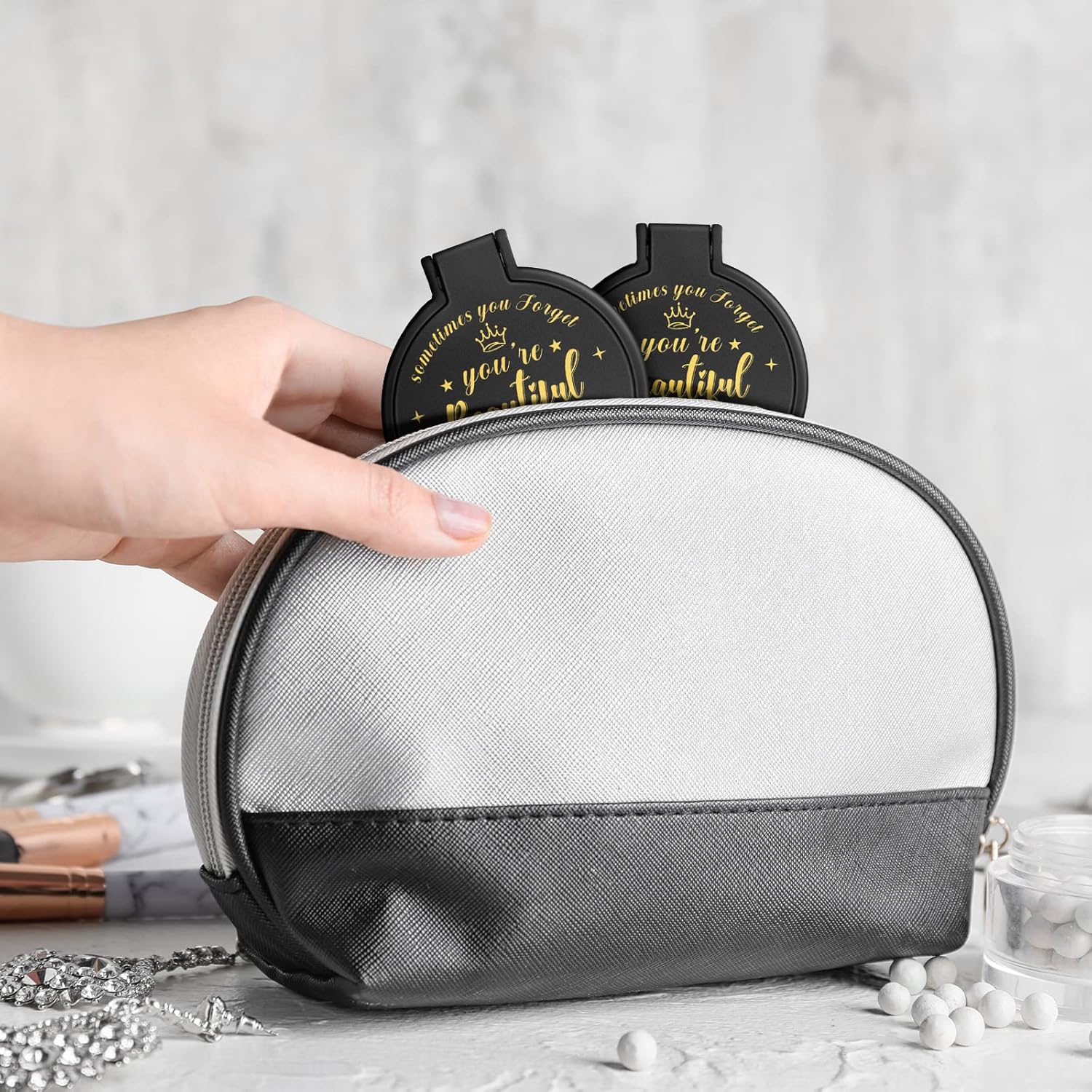 36 Pcs 2.76 Inch Inspirational Compact Mirror Bulk Women Small Gifts Graduation Party Favors Purse Mirror Pocket Mini Stuffer Items for Adult Coworker Cheerleader Employee (Black) - Image 7