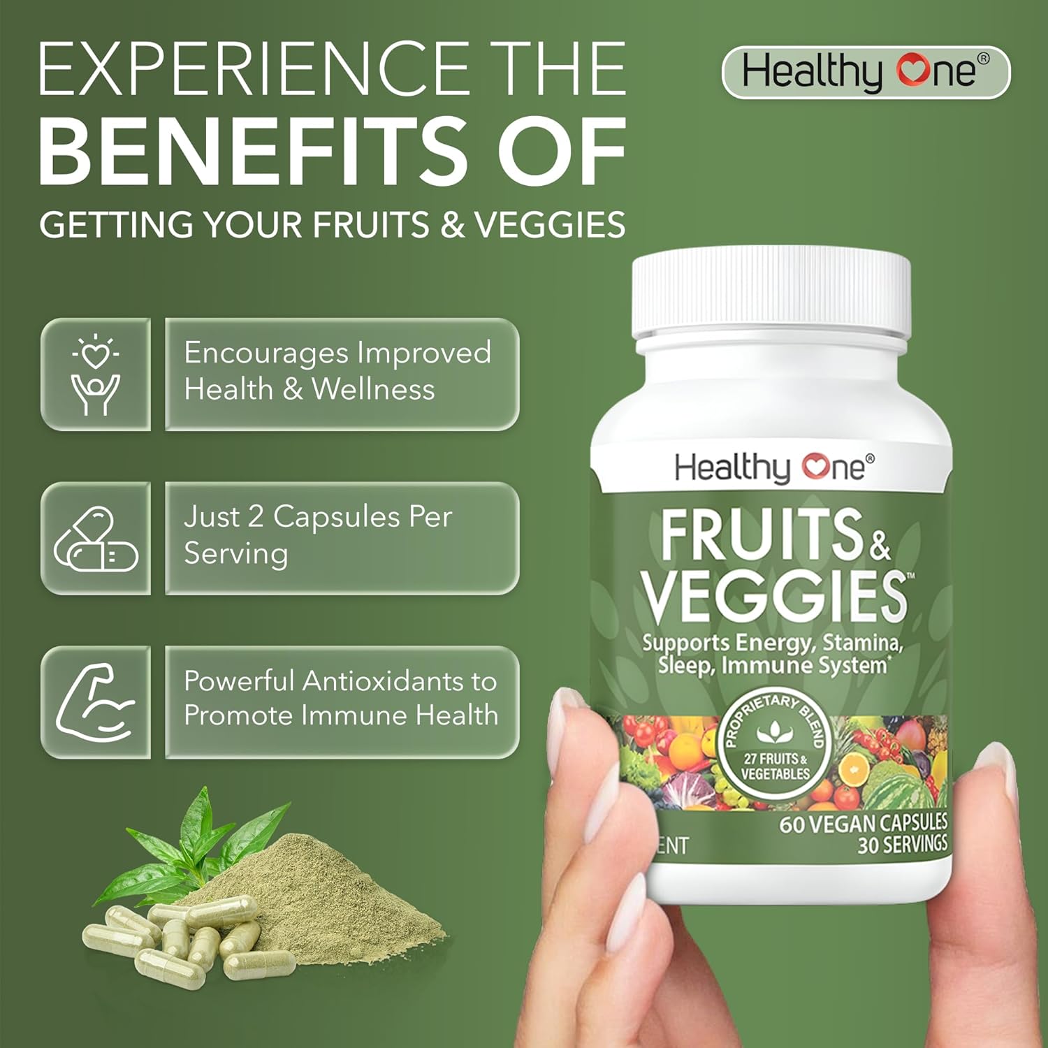 Fruits & Veggies Formula - 27 Premium Whole Foods - Organic Ingredients - Equals 3 Servings of Fruits & Vegetables - Improve Energy, Focus & Immune Function - Fiber - Antioxidants - 150ct (75 Serv) - Image 6