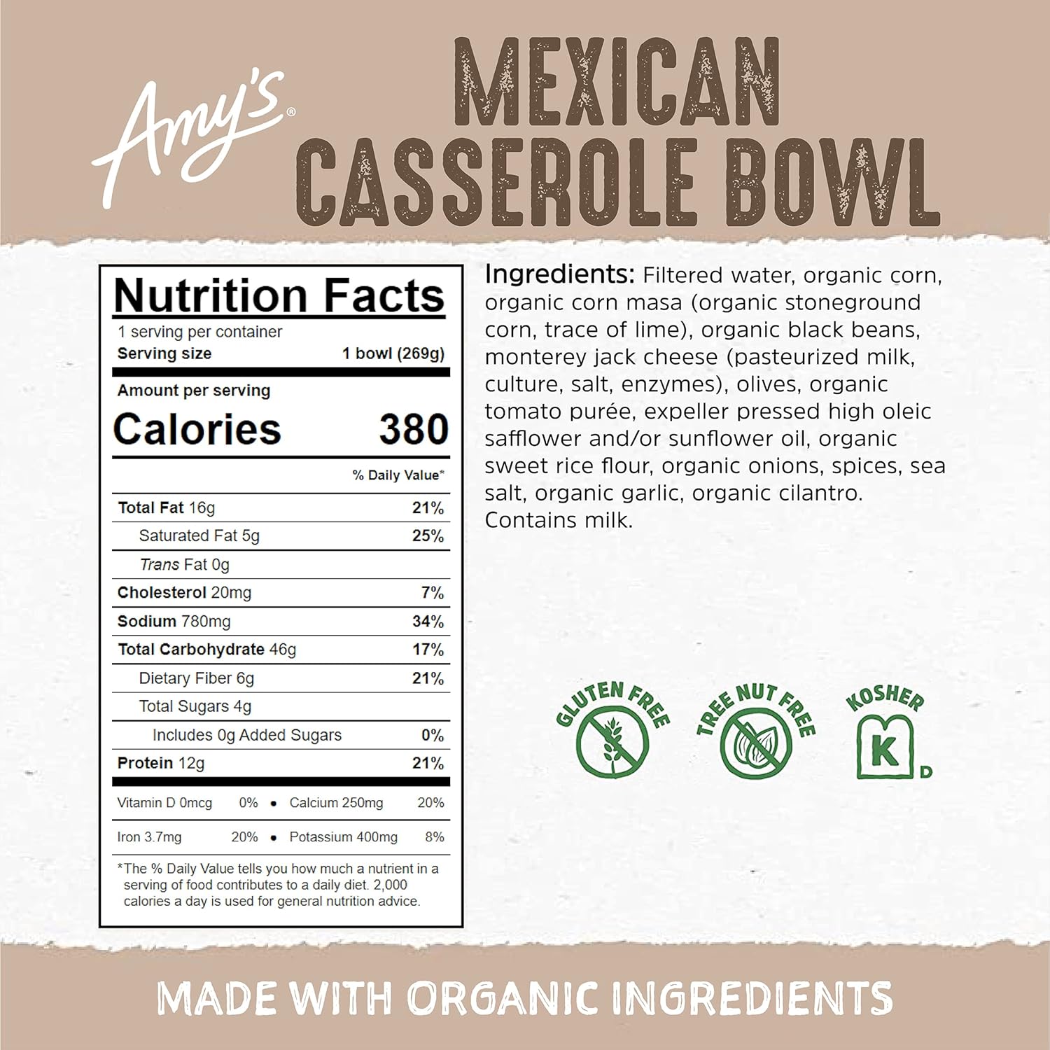 Amy's Frozen Meals, Mexican Casserole Bowl, Made with Organic Tomatoes, Corn and Black Beans, Gluten Free, 9.5 oz. - Image 3