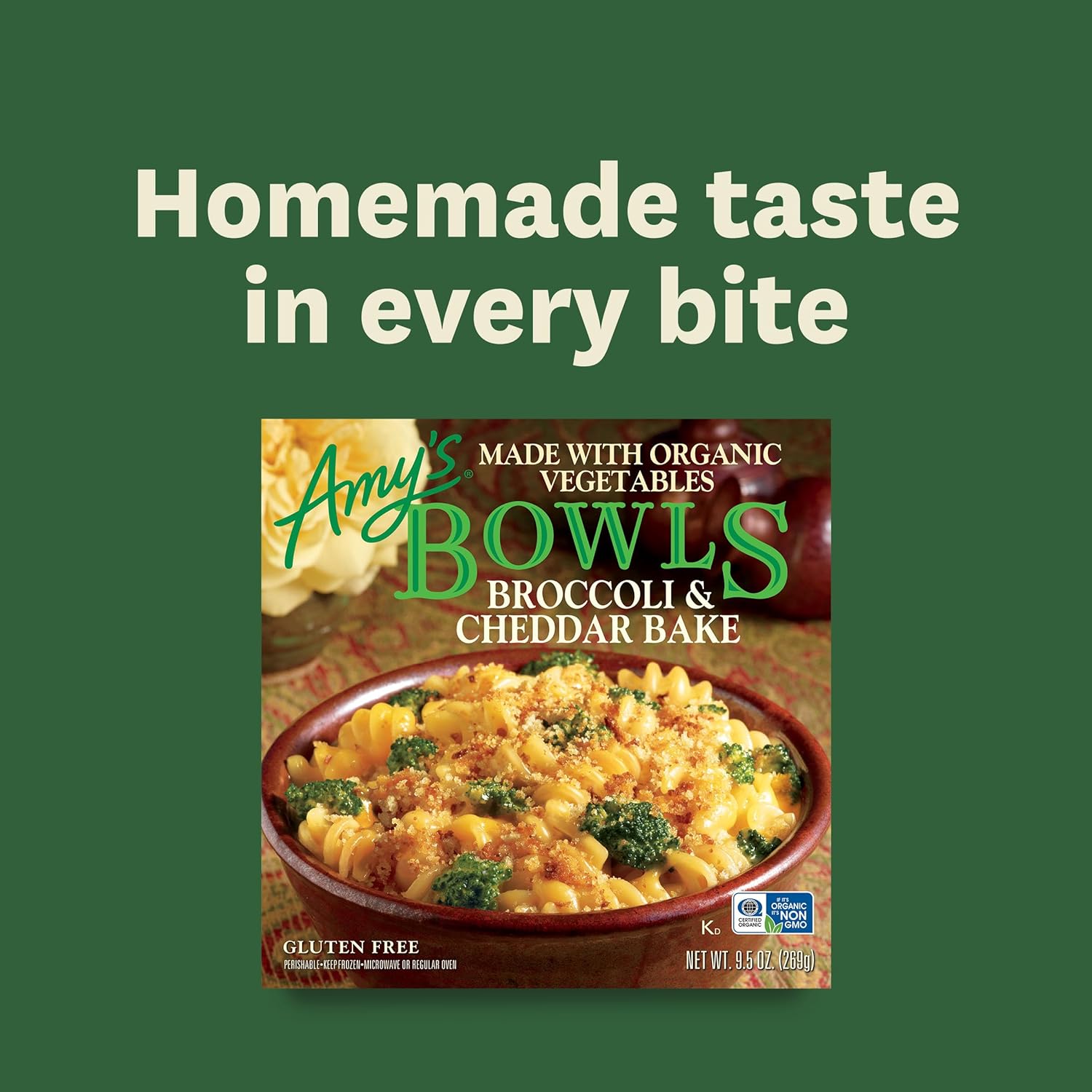 Amy's Frozen Meals, Pasta Bowl, Broccoli and Cheddar Cheese Bake, Gluten Free, 9.5 oz. - Image 5