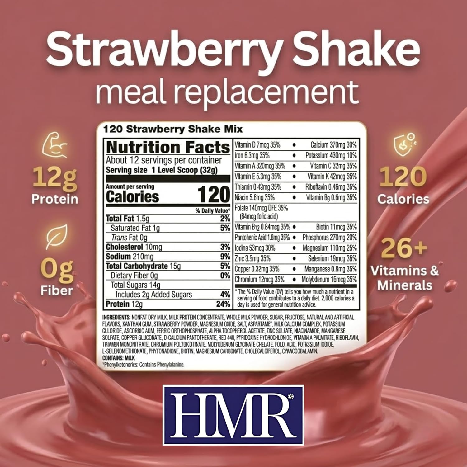 HMR 120 Shake Meal Replacement Powder | Strawberry Shake Mix to Support Healthy Weight Loss | 12g of Protein | Nutritional Drink | Low Calorie Food | 12 Servings - Image 3