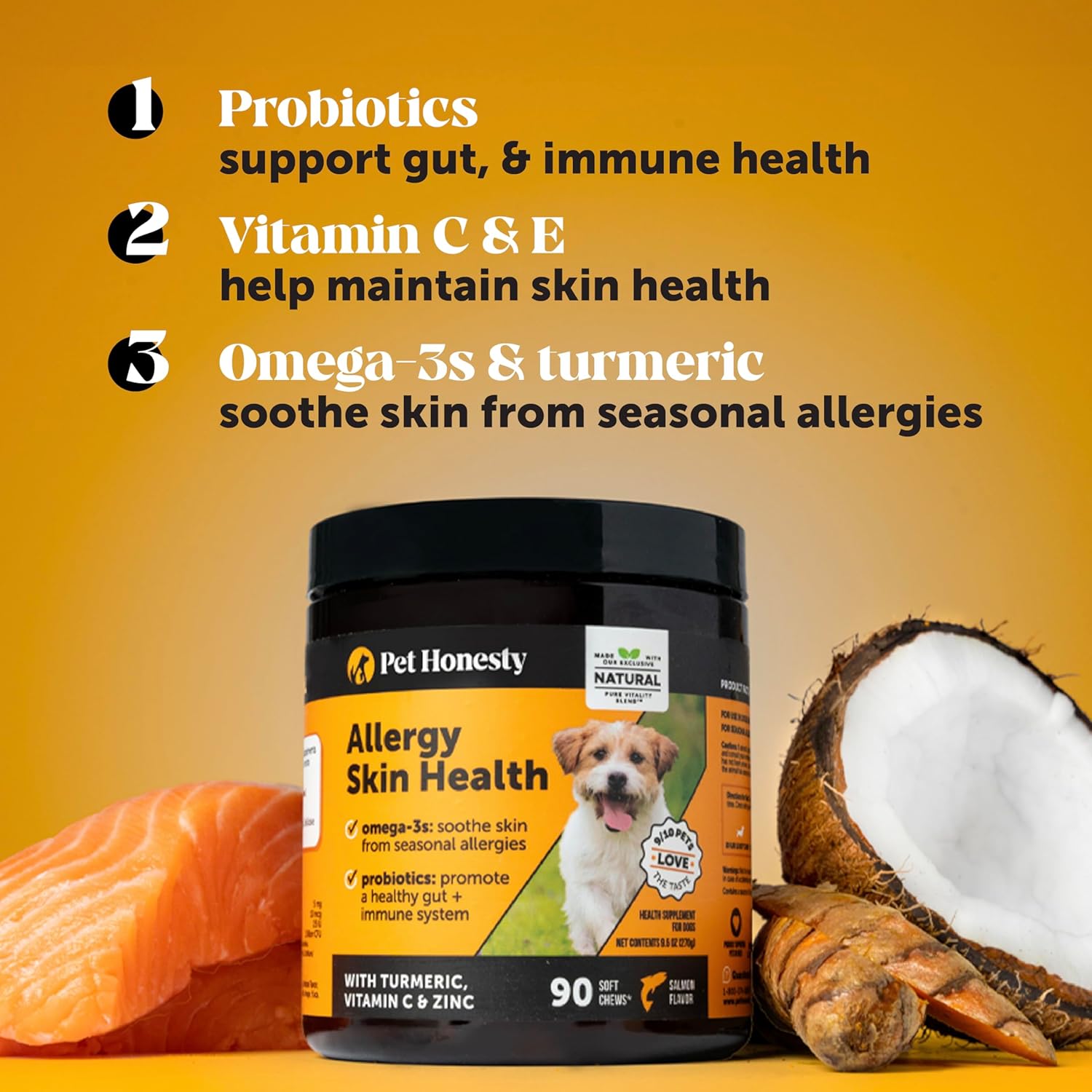 Allergy Skin Health – Allergy Itch Relief & Immune Support Chews with Fish Oil, Probiotics, & Vitamin E – Helps Reduce Normal Shedding, Soothe Sensitive Skin, & Digestive Health (Salmon Flavor, 90 Ct) - Image 3