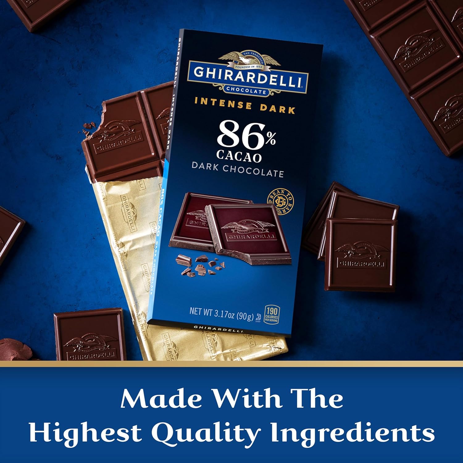 GHIRARDELLI Intense Dark 86% Cacao Chocolate Bar, 3.17 oz – Bold Extra Dark Chocolate with Rich Cocoa Notes - Image 4