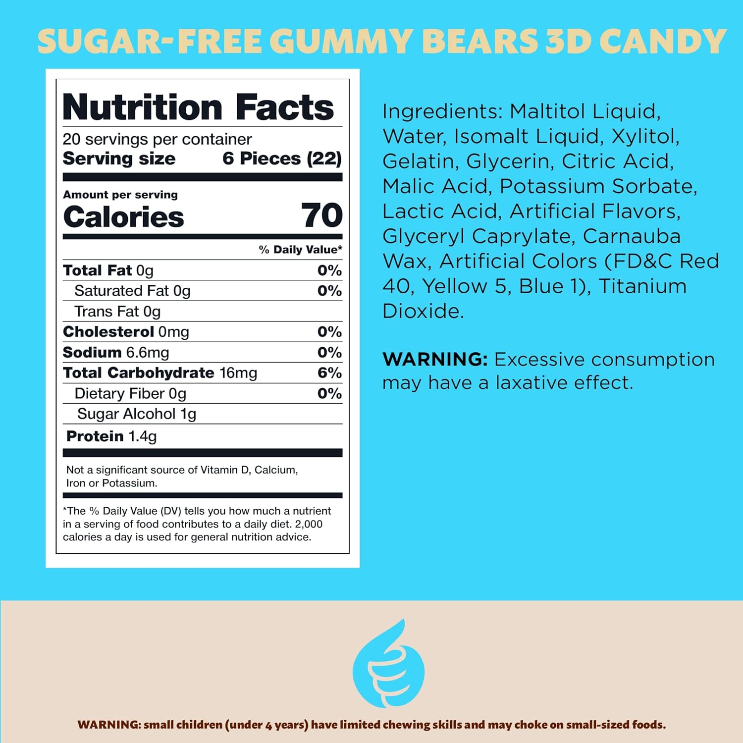 Sugar-Free Gummi Bears | 1 Pound Pack | 3D Chewy Gummy Candy | Assorted Fruit Flavors - Image 2