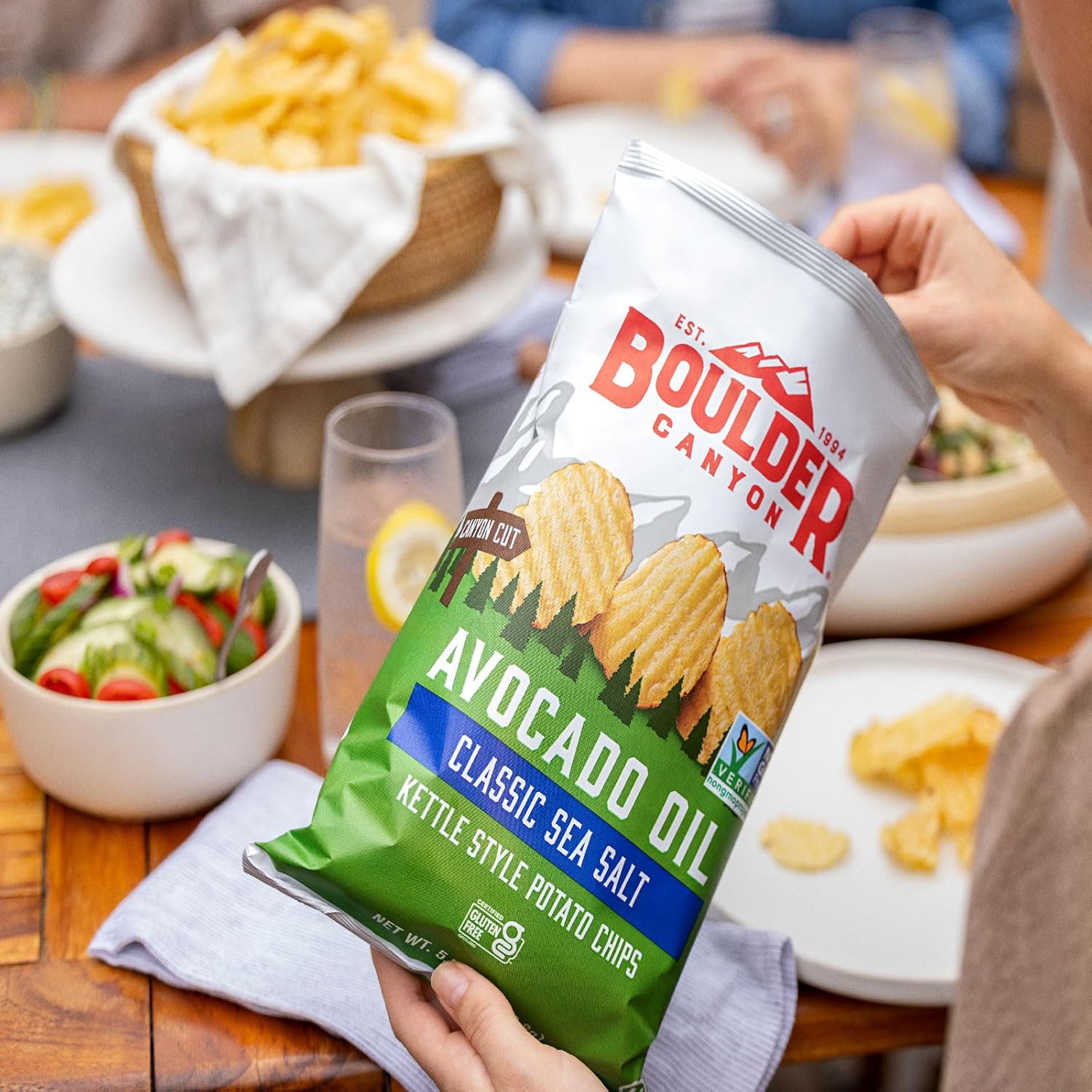 Boulder Canyon Avocado Oil Kettle Style Potato Chips Variety Pack, 18 Count - Gluten-Free, Non-GMO, Hickory Barbecue, Classic Sea Salt, Sea Salt & Cracked Pepper (1 oz Bags) - Image 4