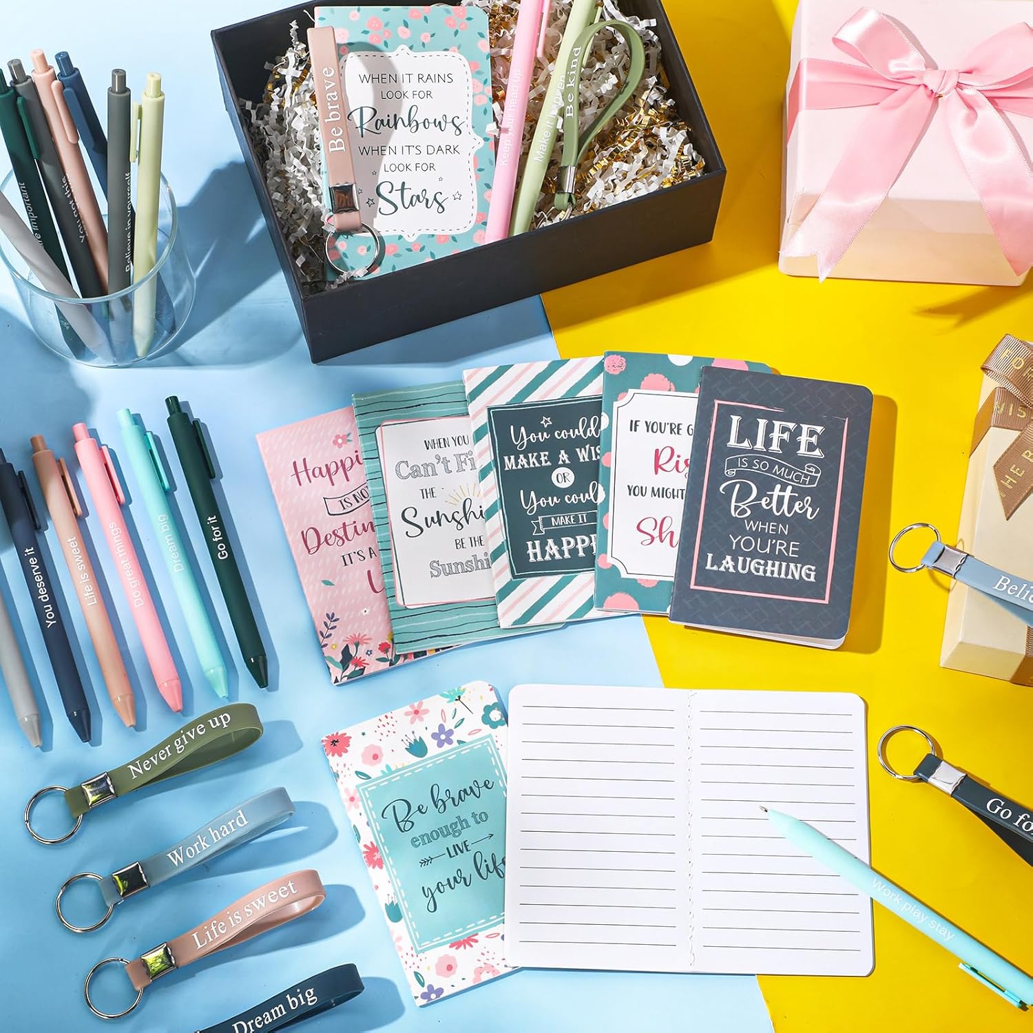 PerKoop 48 Pcs Inspirational Gifts Bulk Motivational Notepads Ballpoint Pens Keychains Set Classic Notebook Journal Lined for Teachers School Office Party Favor Supplies - Image 4