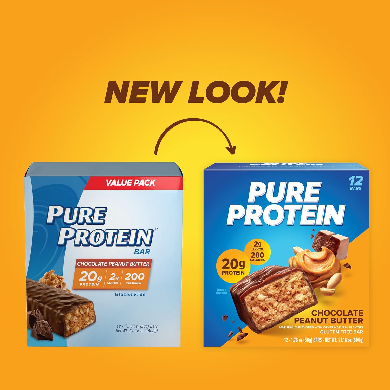 Pure Protein Chocolate Peanut Butter Protein Bars – 20g Protein, 3g Sugar, 190 Calories (12 count) Low Sugar* High Protein Snack - Gluten Free - Perfect for a Healthy Snack - Image 3
