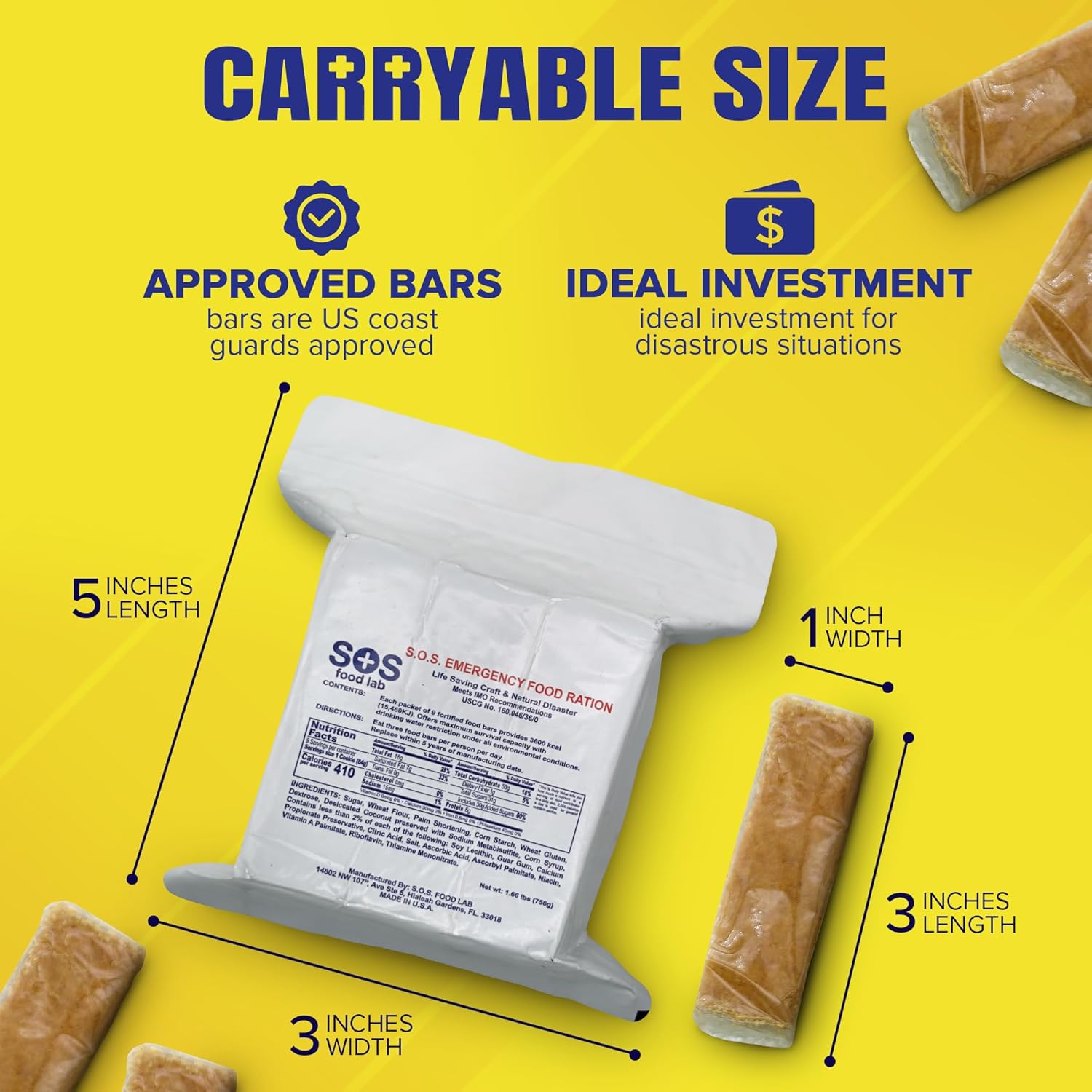 SOS Food Labs, Inc. 185000825 S.O.S. Rations Emergency 3600 Calorie Food bar - 3 Day/ 72 Hour Package with 5 Year Shelf Life, 5" Height, 2" Wide, 4.5" Length, white - Image 7