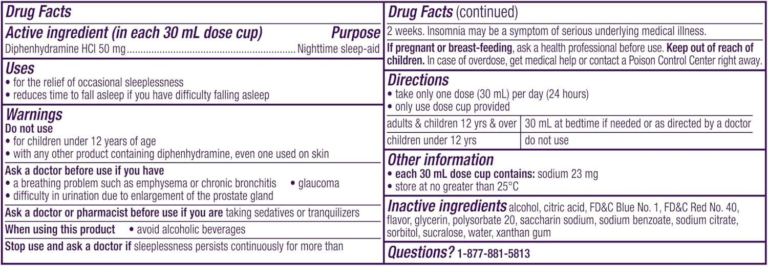 ZzzQuil, Sleep Aid, Nighttime Sleep Aid Liquid, 50 mg Diphenhydramine HCl, Fall Asleep Fast, Non-Habit Forming, Warming Berry Flavor, 12 FL OZ (Pack of 2) - Image 10