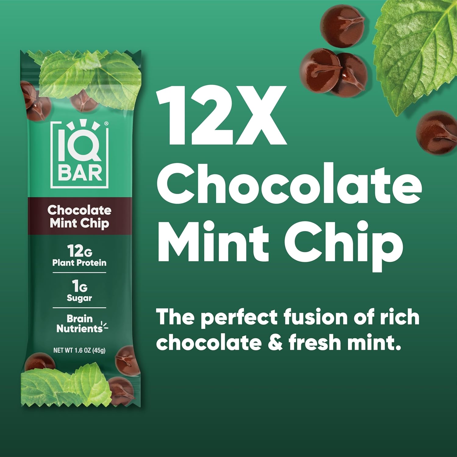 IQBAR Clean Plant Protein Bars - Chocolate Mint Chip - 12 Count - Keto, Vegan, High Fiber, Gluten and Dairy Free, Low Sugar Snack - Brain and Body Nutrients for Focus, Energy, Meal Replacement - Image 4