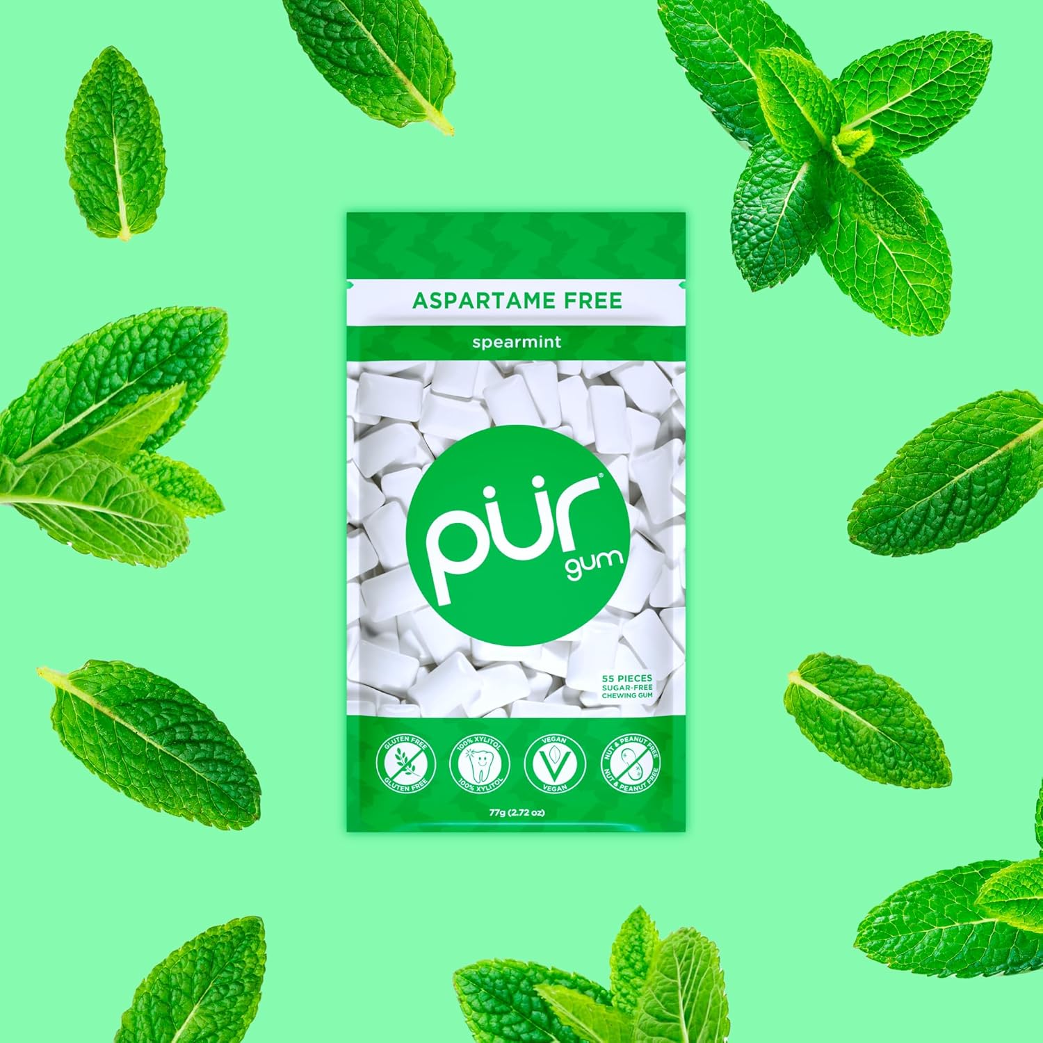 PUR Gum | Aspartame Free Chewing Gum | 100% Xylitol | Natural Spearmint Flavored Gum, 55 Pieces (Pack of 1) - Image 4