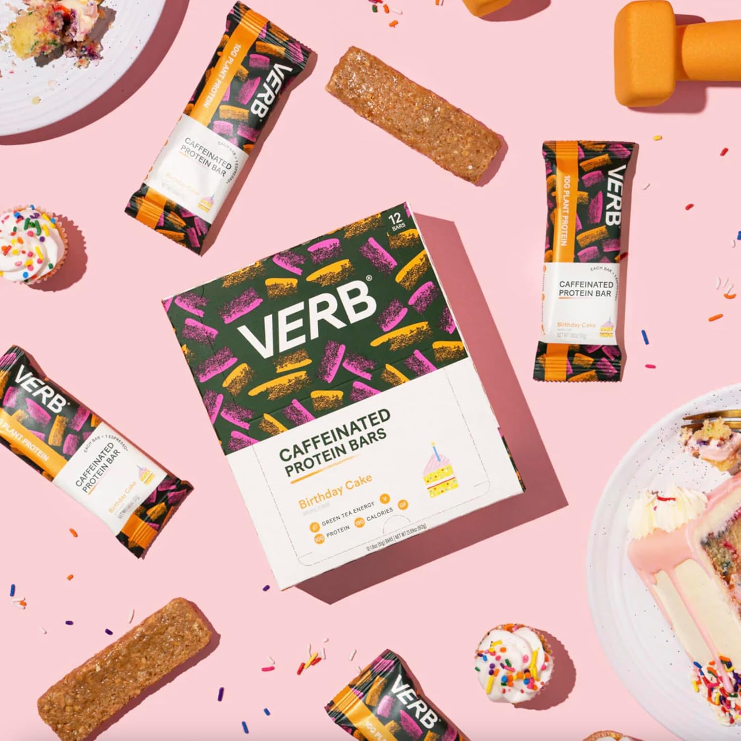 Verb Energy - Caffeinated Protein Bars Birthday Cake 10g Plant Based Protein Bars High Protein - Vegan Snack - Gluten Free Breakfast Snack with Organic Green Tea, 51g (Pack of 12) - Image 4