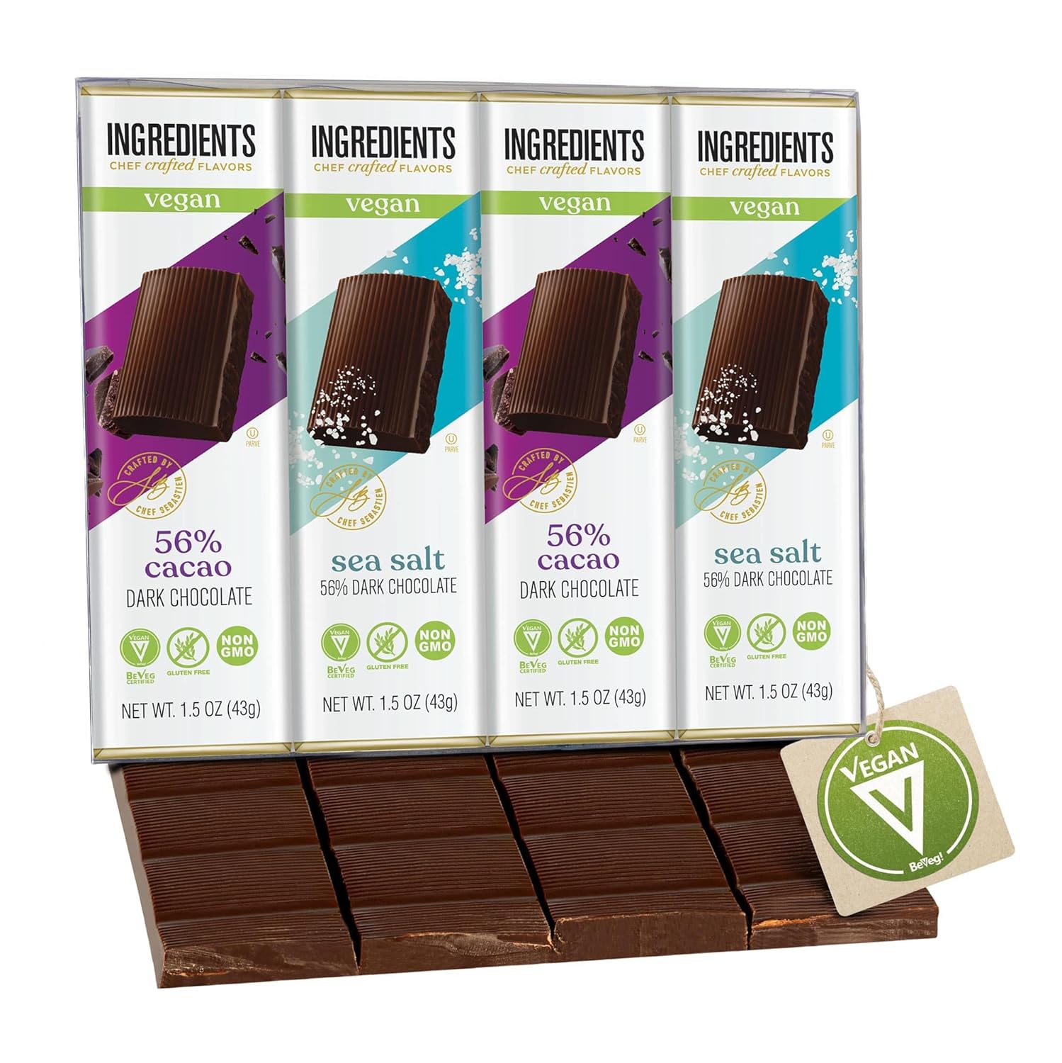 Vegan Chocolate by Astor Chocolate, 56% Cacao Dark Chocolate and Sea Salt Gift Set, Dairy Free Chocolates, Non GMO, Gluten Free, Gourmet Candy, Kosher, Assorted 4 Bars - Image 4