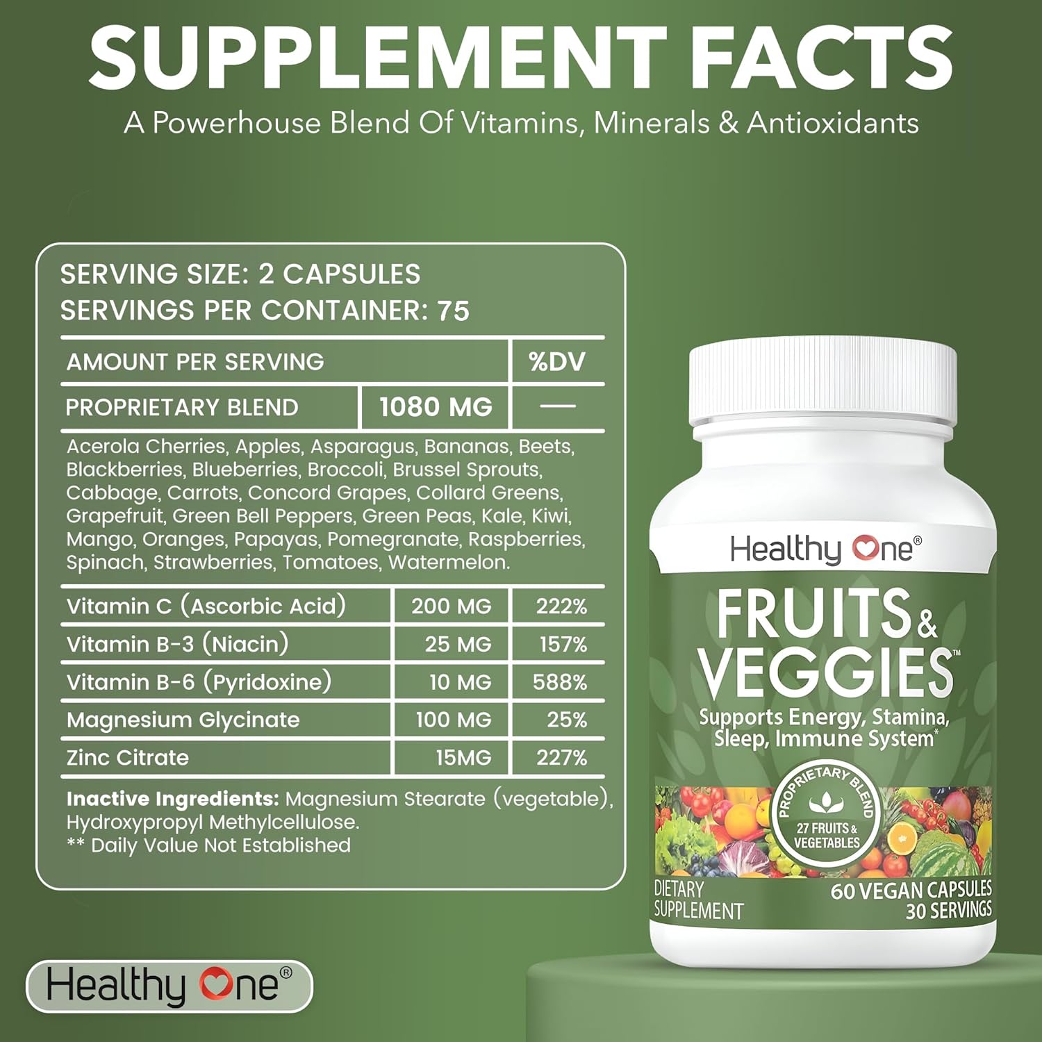 Fruits & Veggies Formula - 27 Premium Whole Foods - Organic Ingredients - Equals 3 Servings of Fruits & Vegetables - Improve Energy, Focus & Immune Function - Fiber - Antioxidants - 150ct (75 Serv) - Image 2