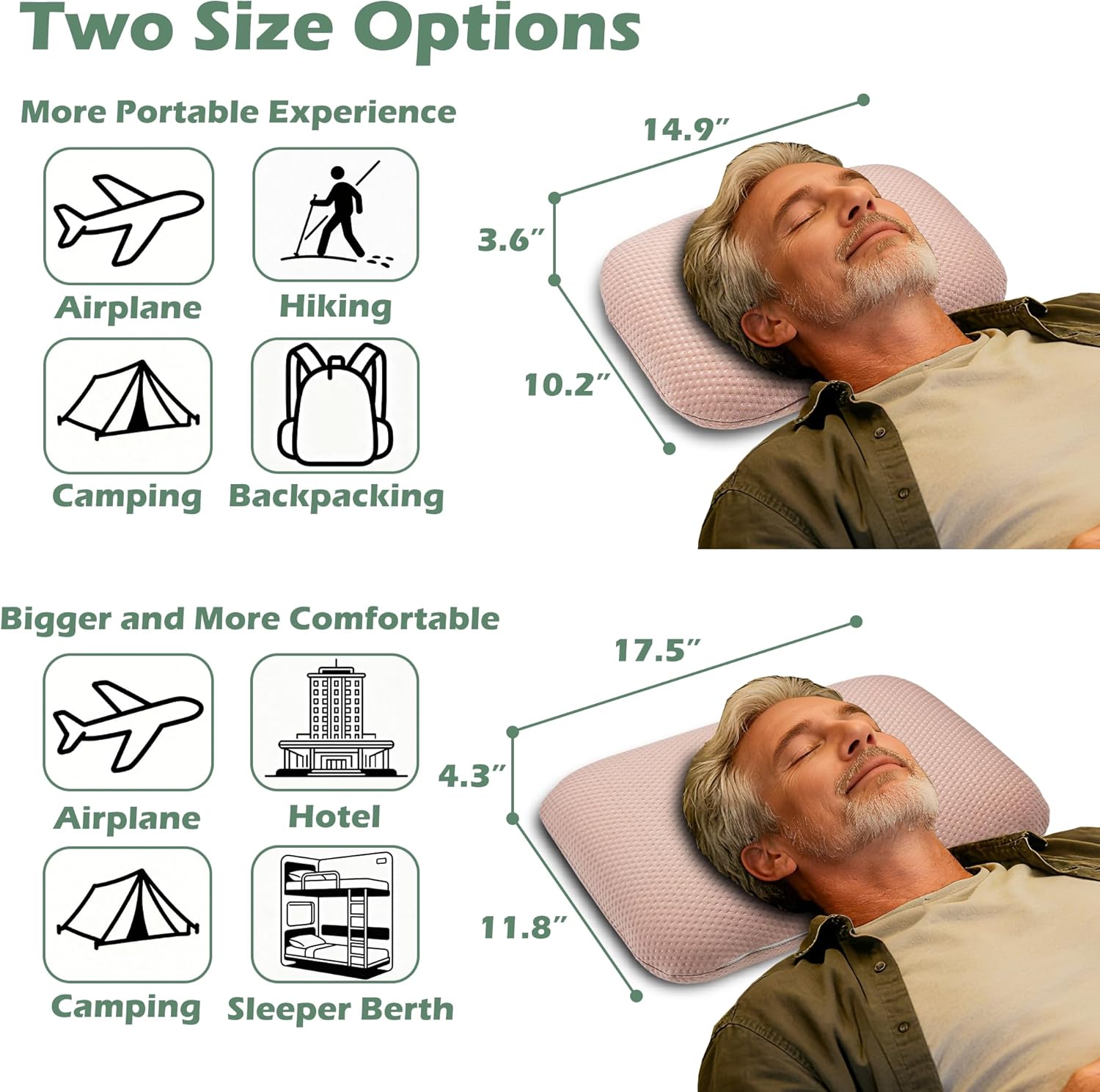 Cooling Camping Pillow, Memory Foam Travel Pillow with Adjustable Buckle Strap & Storage Bag, Compact Small Pillow for Airplane, Car Lumbar, Office, Washable Cooling Cover, Sakura Pink - Image 4