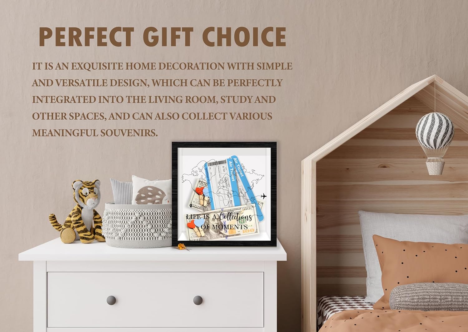 Black Travel Shadow Box Frame with Slot, Life is A Collections of Moments Boxes Frames for Fund, 8x8 Memory Box for Keepsakes, Travel Gifts and Decorations, 02 - Image 5