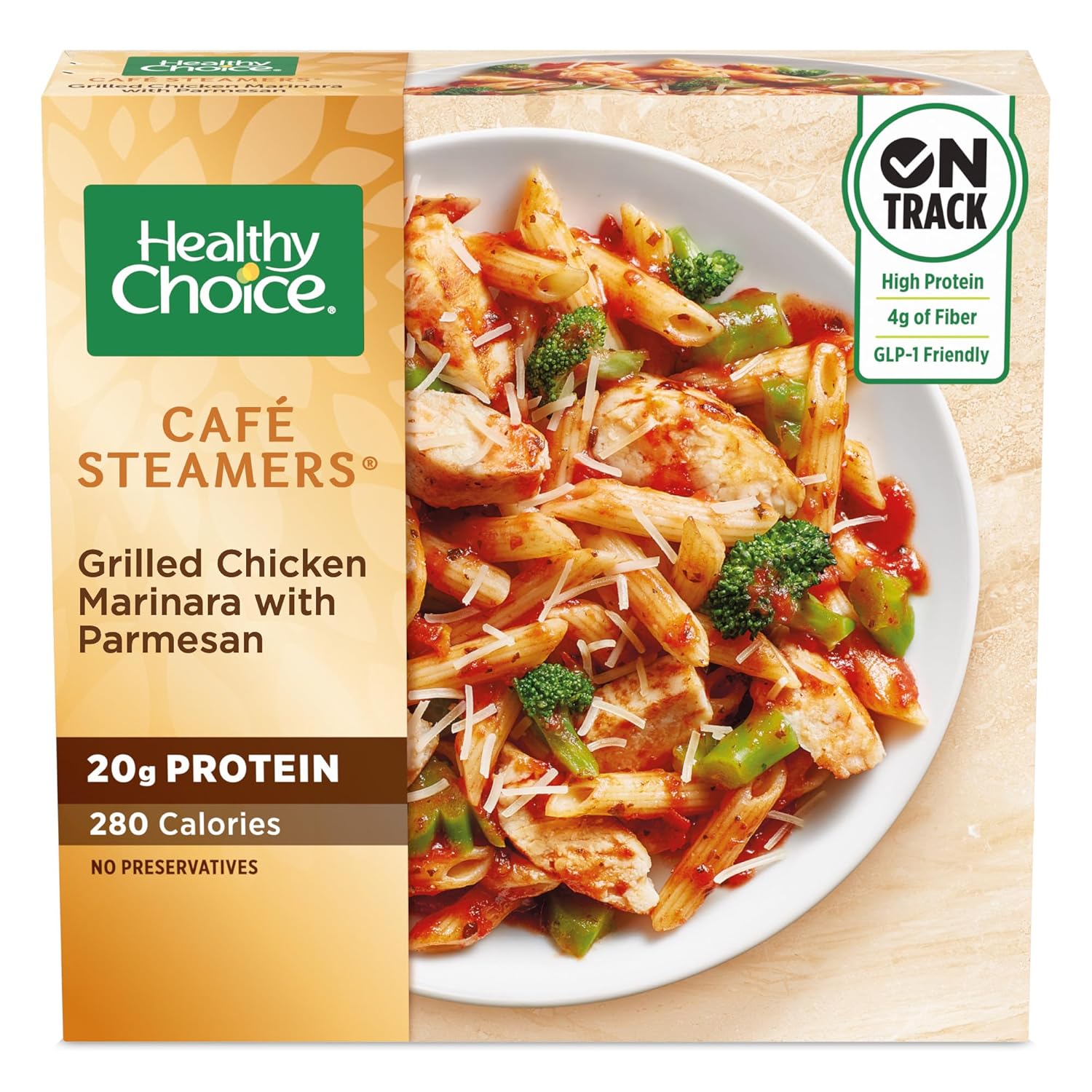 Healthy Choice Cafe Steamers Grilled Chicken Marinara with Parmesan, Convenient Microwave Meal Made With No Preservatives, Frozen Meal, 9.5 OZ Bowl