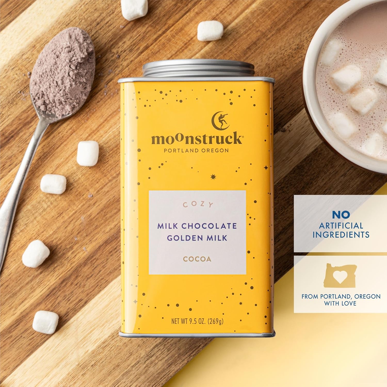 Moonstruck Chocolate Cozy Ginger and Turmeric Golden Milk Chocolate Hot Cocoa Mix, 9.5oz (Pack of 1) - Image 3
