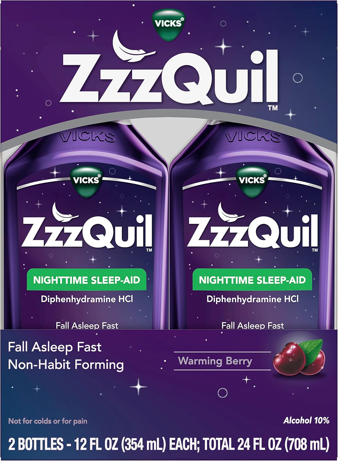 ZzzQuil, Sleep Aid, Nighttime Sleep Aid Liquid, 50 mg Diphenhydramine HCl, Fall Asleep Fast, Non-Habit Forming, Warming Berry Flavor, 12 FL OZ (Pack of 2) - Image 11