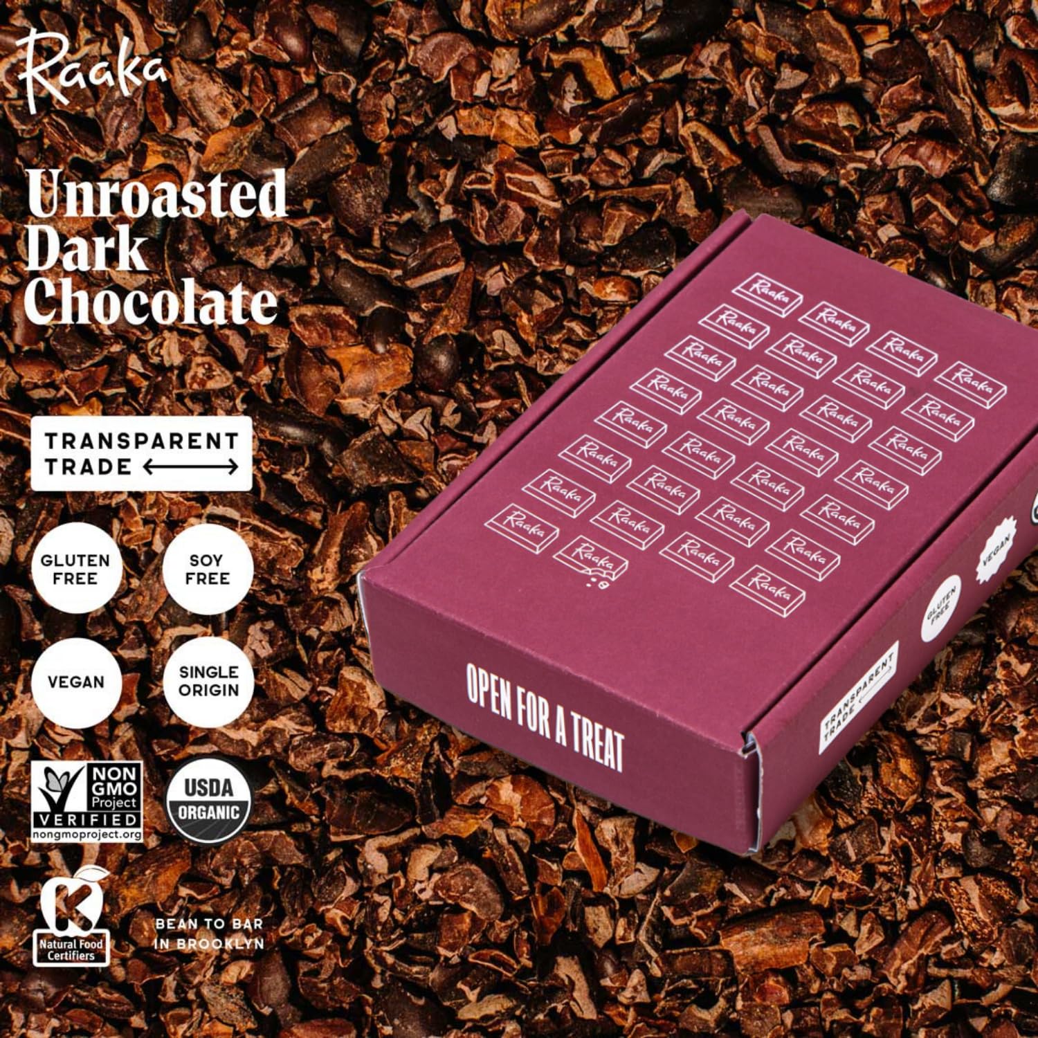Raaka 100% Dark Chocolate Mini Bars | Unsweetened, Bitter, No Added Sugar or Artificial Sweeteners | Organic, Vegan, Gluten Free, Paleo, Kosher | Box of 30 Individually Wrapped Chocolates - Image 5