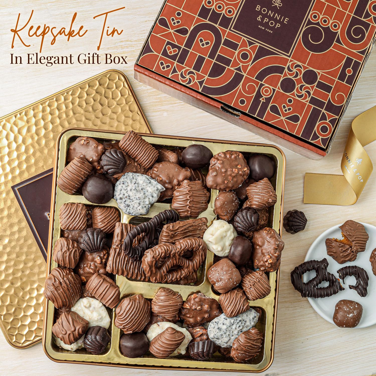 Chocolate Gift Basket, Gourmet Snack Food Box in Keepsake Tin, 2+ lbs of Chocolate, Great for Birthday, Sympathy, Family Parties & Get Well - Bonnie & Pop - Image 2