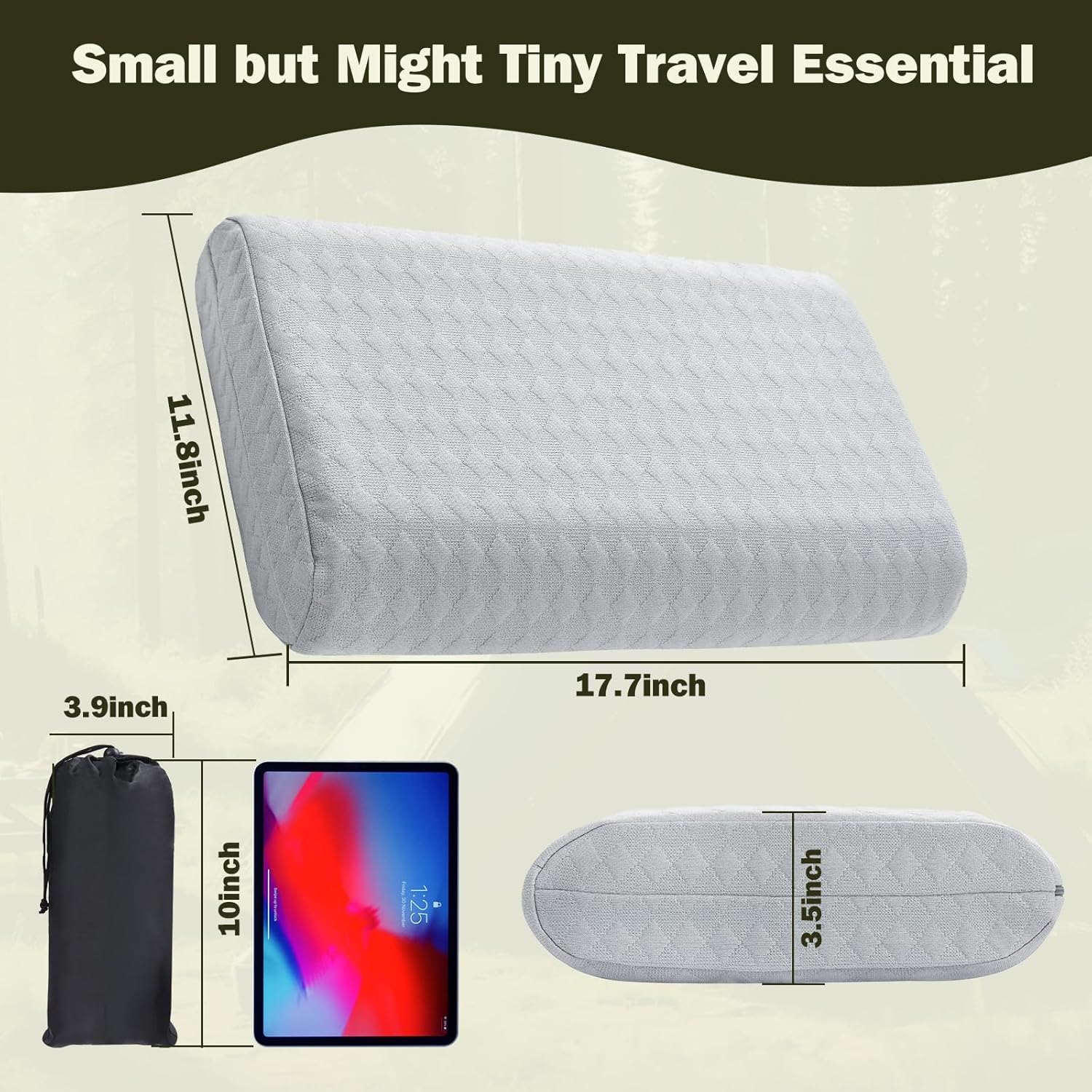 Vekkia Travel Pillow with Memory Foam, Portable and Compressible Camping Pillow with Washable Cover, Ergonomic Supportive for Sleeping, Ideal for Adults & Kids Travel, Hiking, Airplane, Car (Gray M) - Image 6