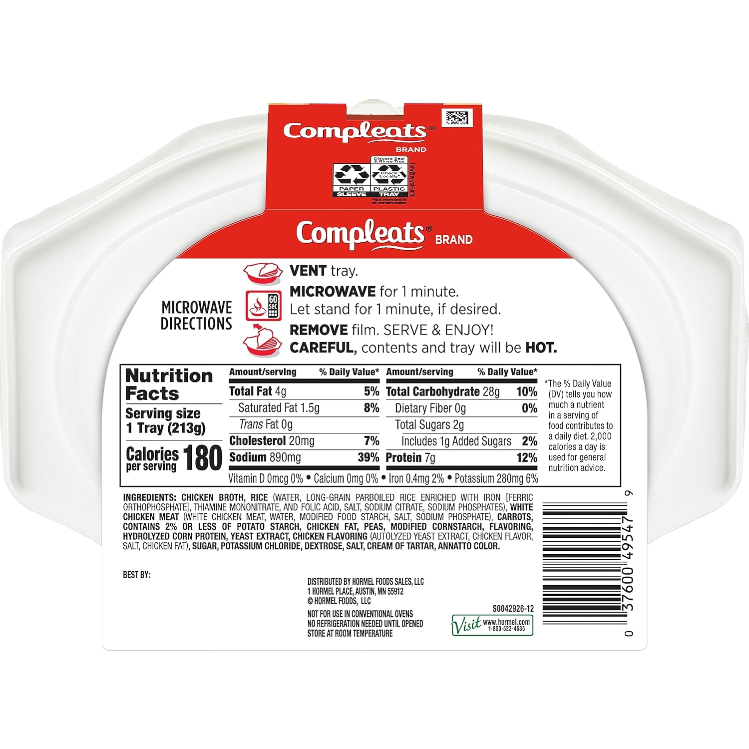 HORMEL COMPLEATS Rice & Chicken Microwave Tray, 7.5 Ounces (Pack of 7) - Image 2